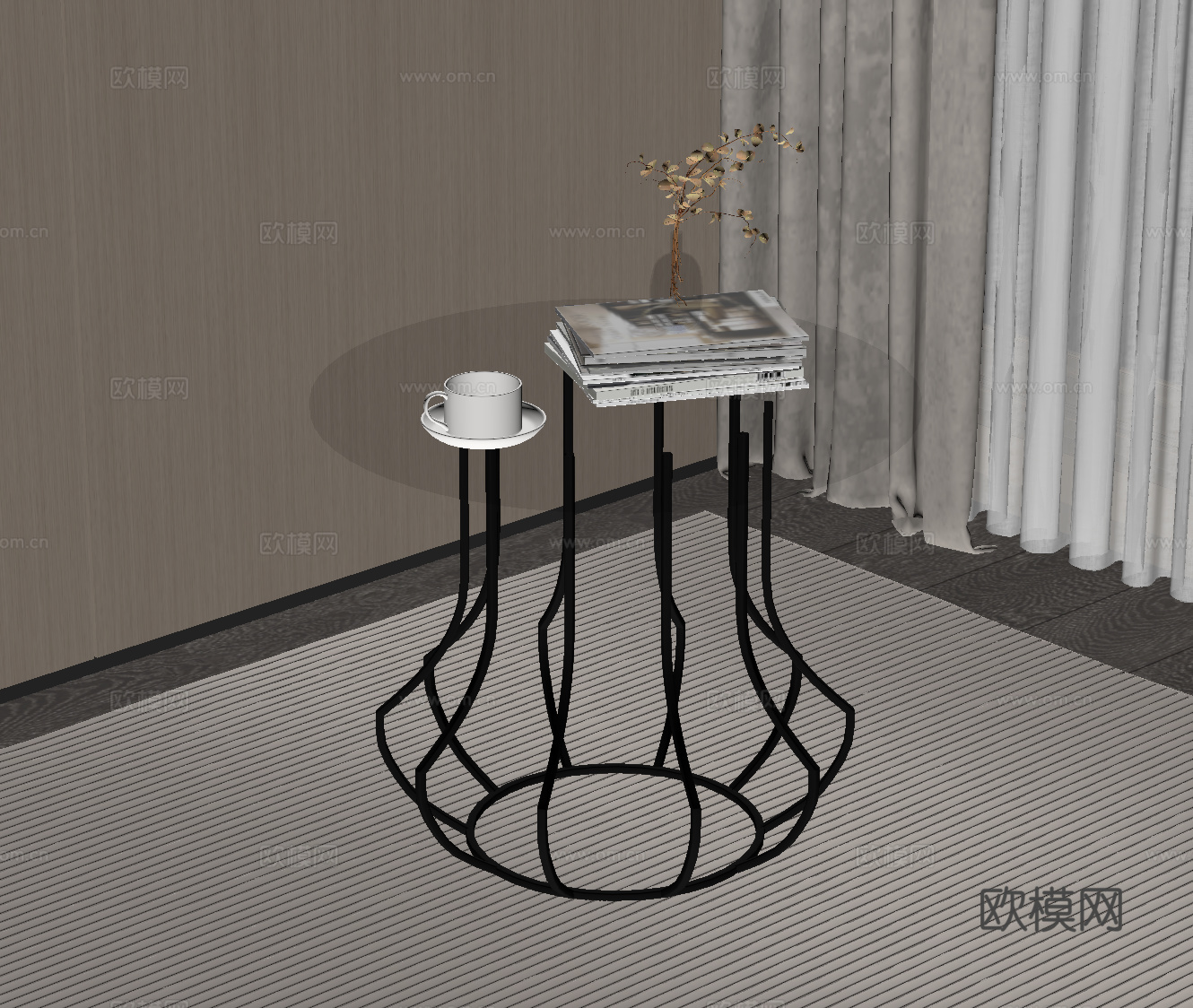 现代意式边几 玻璃边几su模型