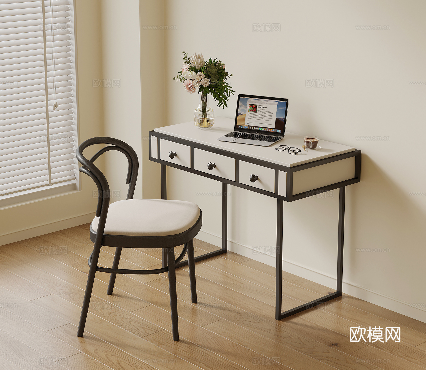 现代法式书桌椅su模型