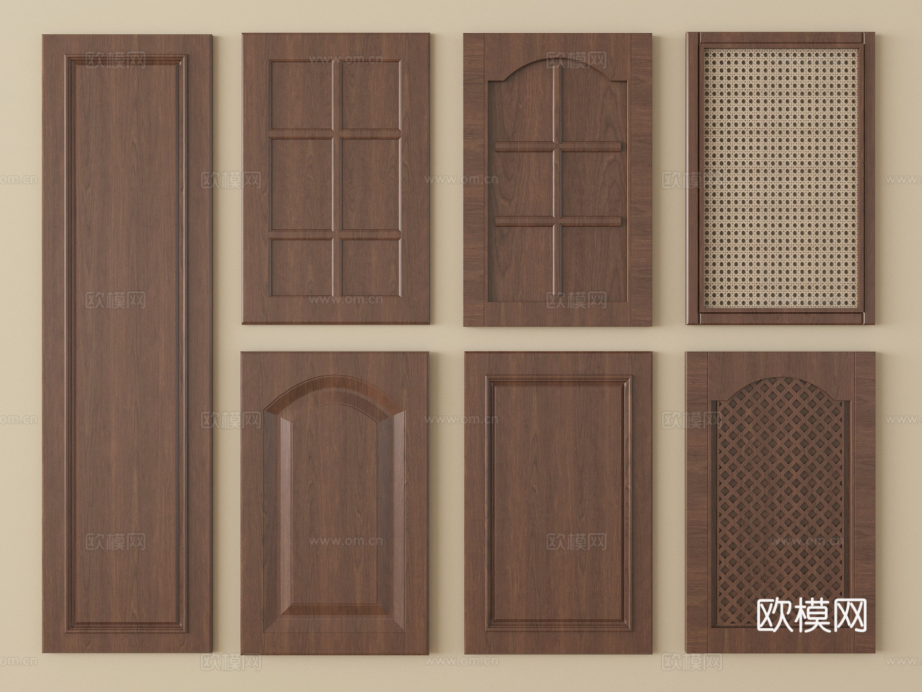 侘寂柜门门板 中古衣柜门组合 藤编柜门su模型