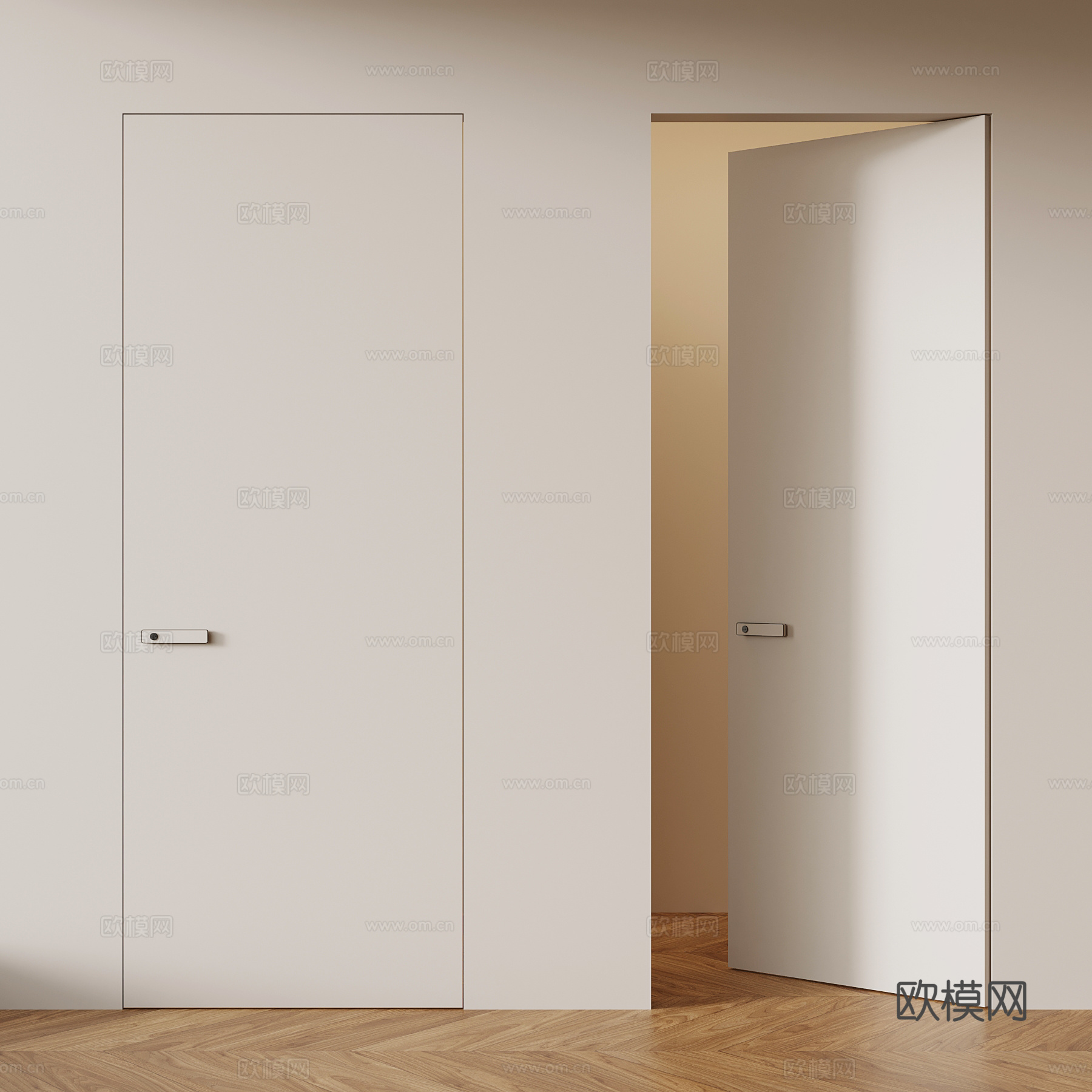 现代单开门 隐形门su模型