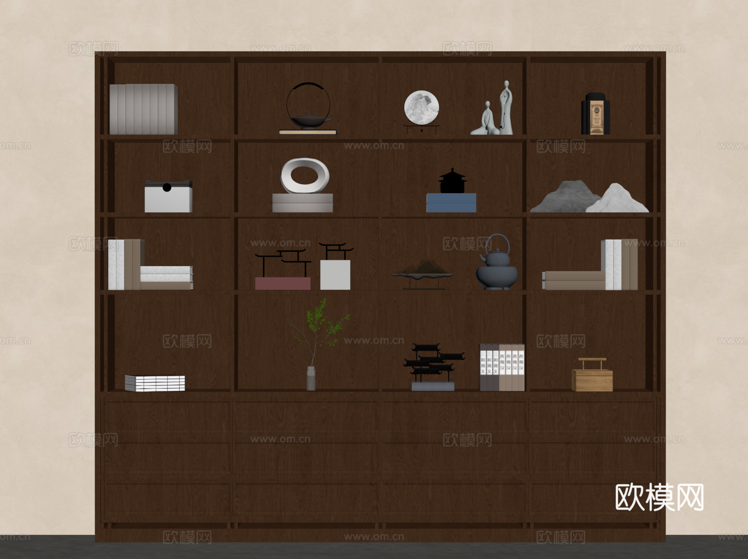新中式茶柜 书柜 置物柜su模型