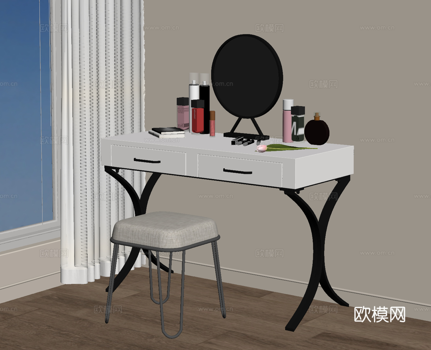 现代梳妆台 梳妆凳su模型