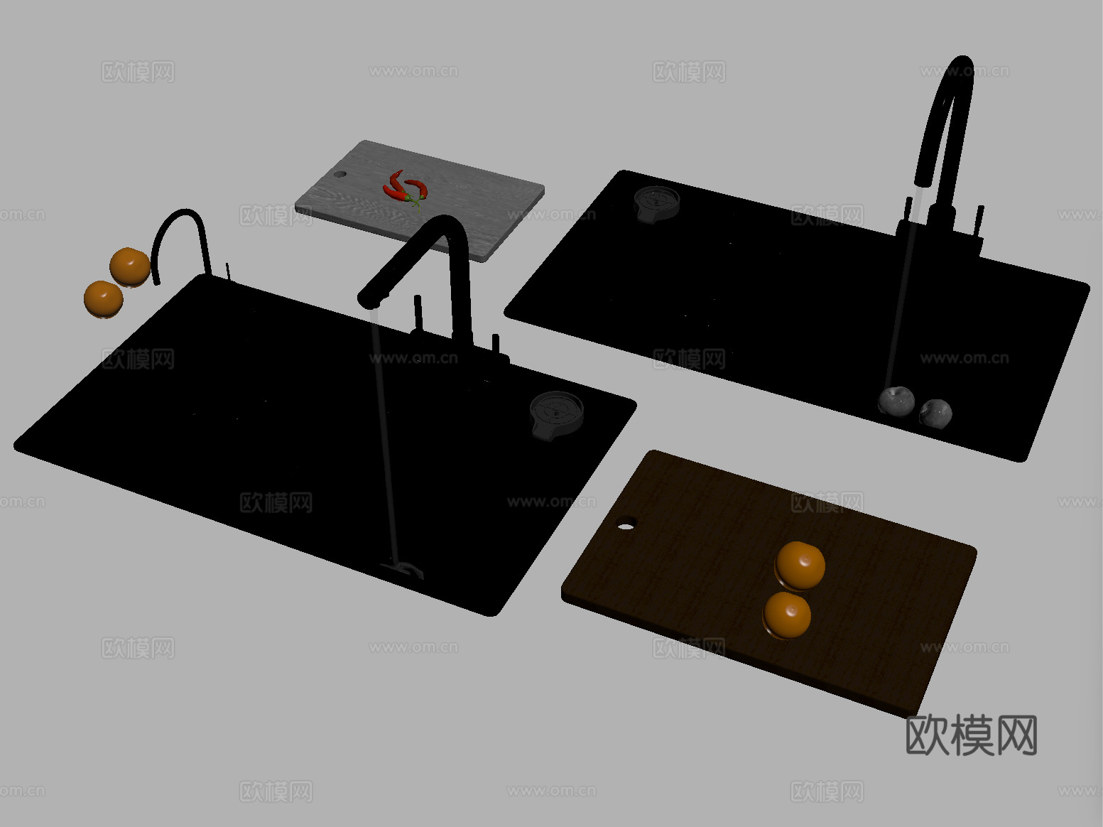 现代水槽洗菜池 洗菜盆水龙头 不锈钢水槽su模型