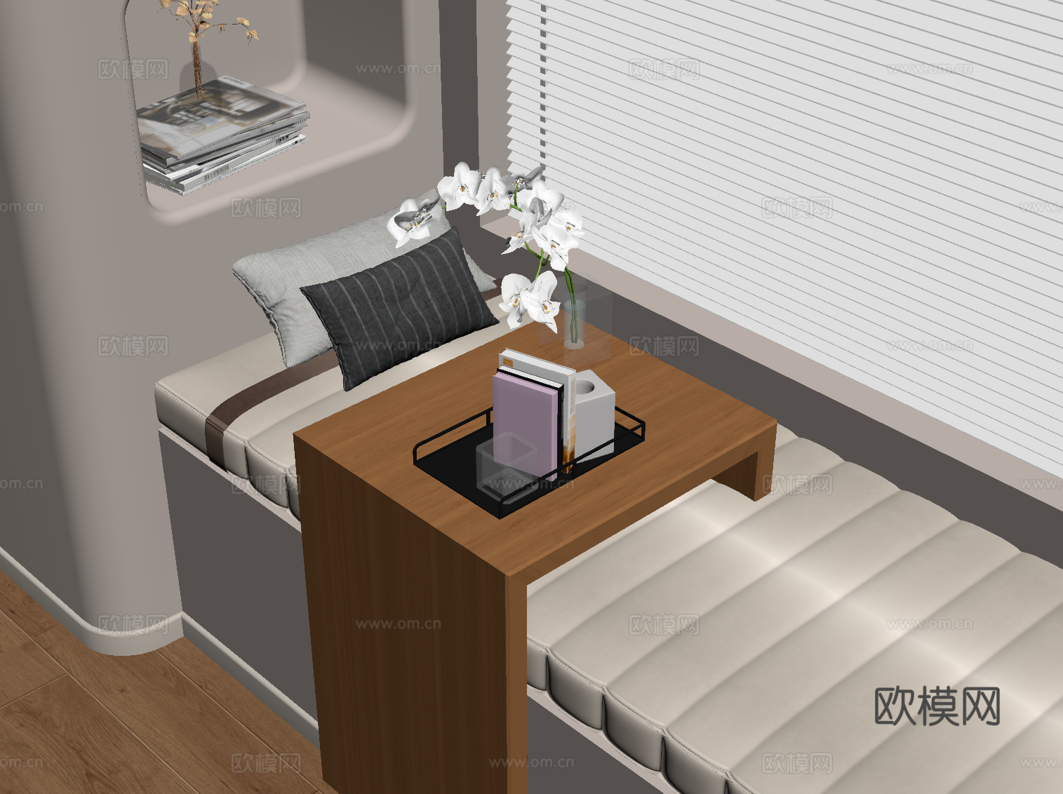 现代中古飘窗桌 床上桌 边桌su模型