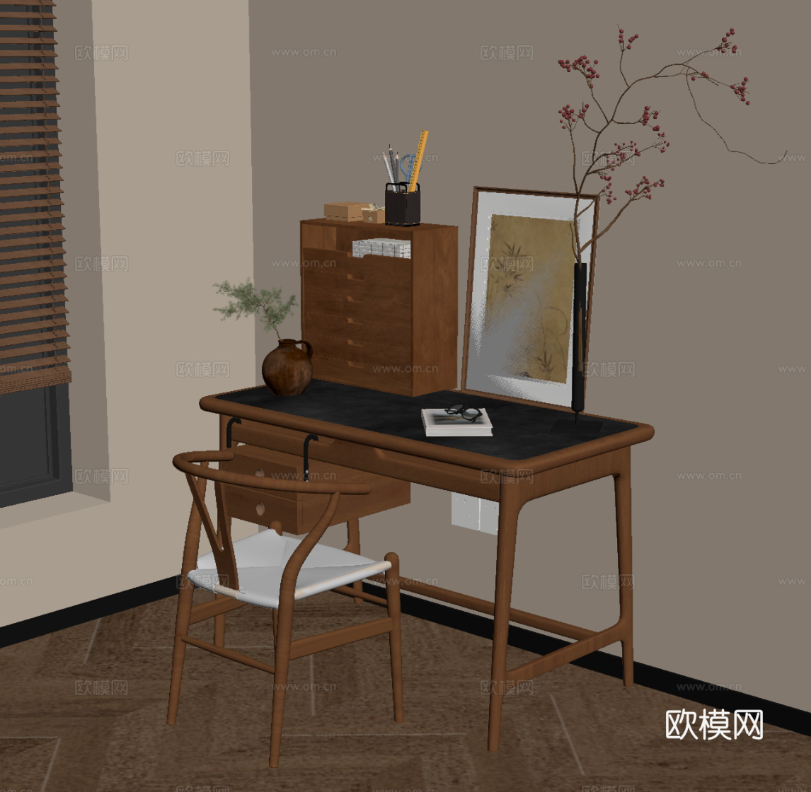 中古风书桌椅su模型