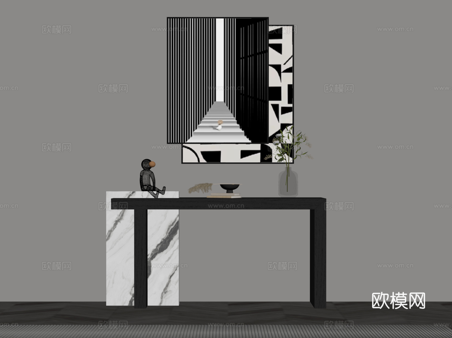 现代意式装饰柜su模型