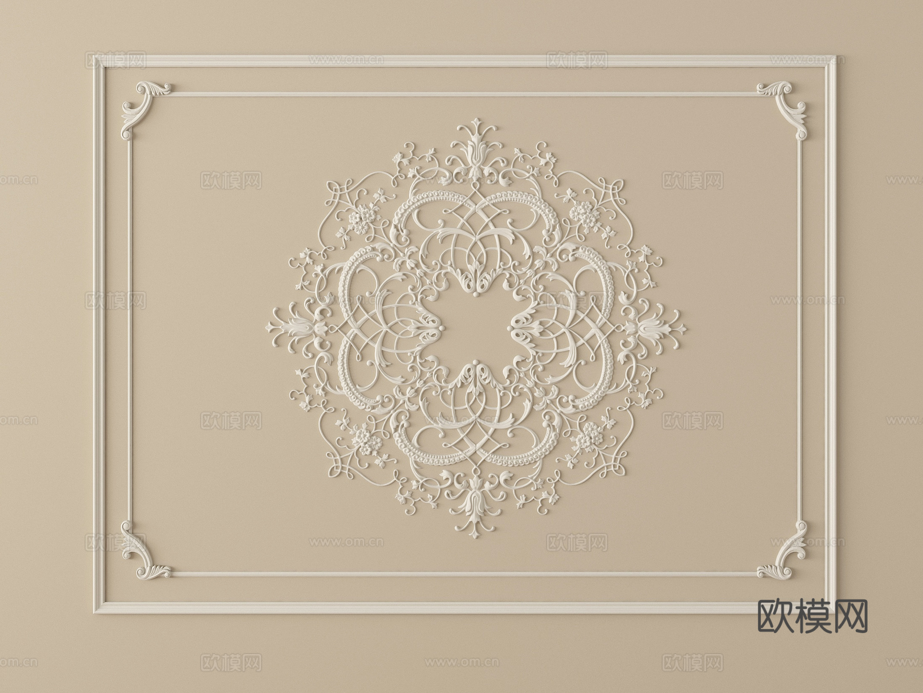 法式雕花 灯盘 石膏构件su模型