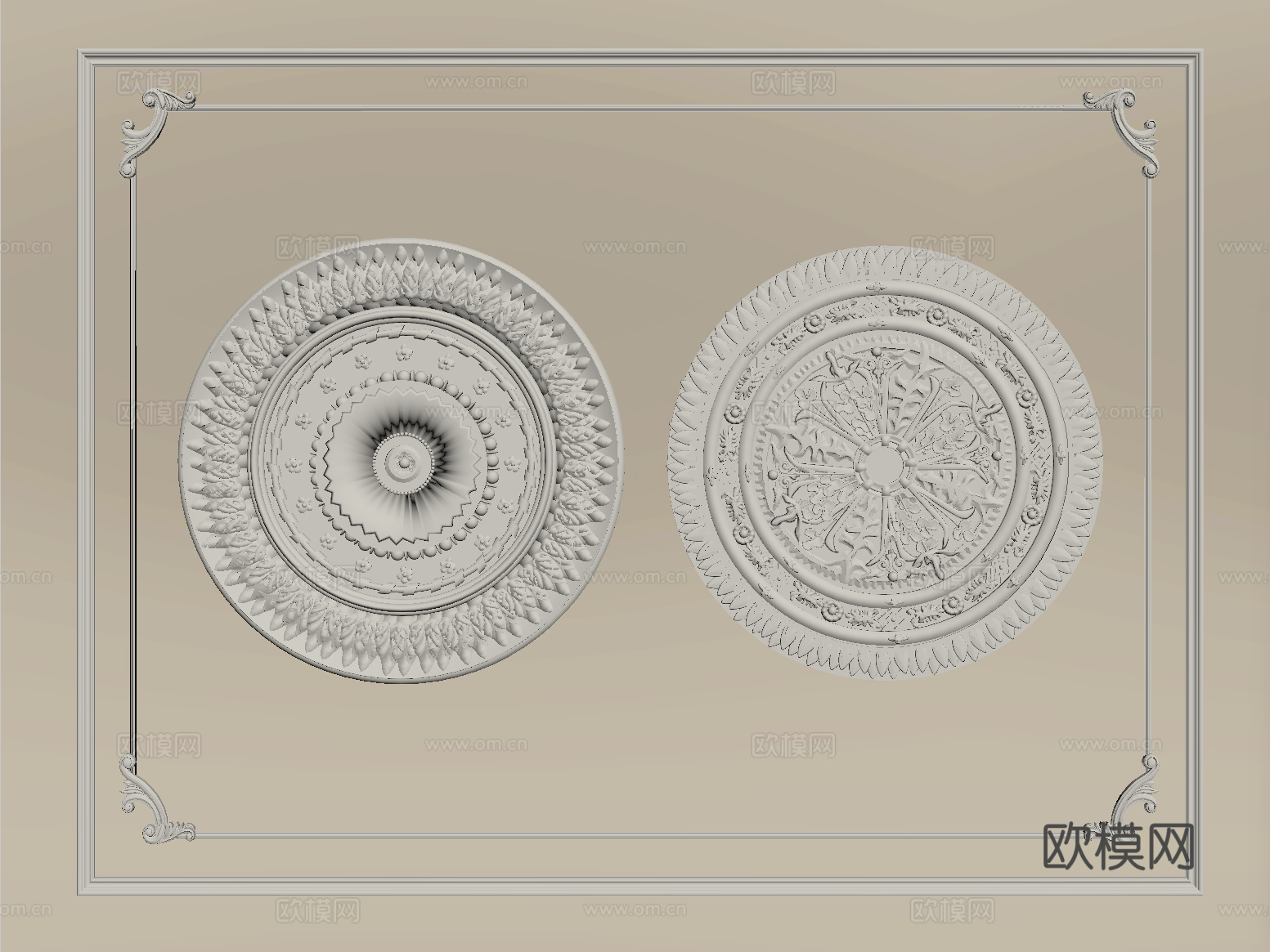 法式石膏线条 雕花 灯盘su模型