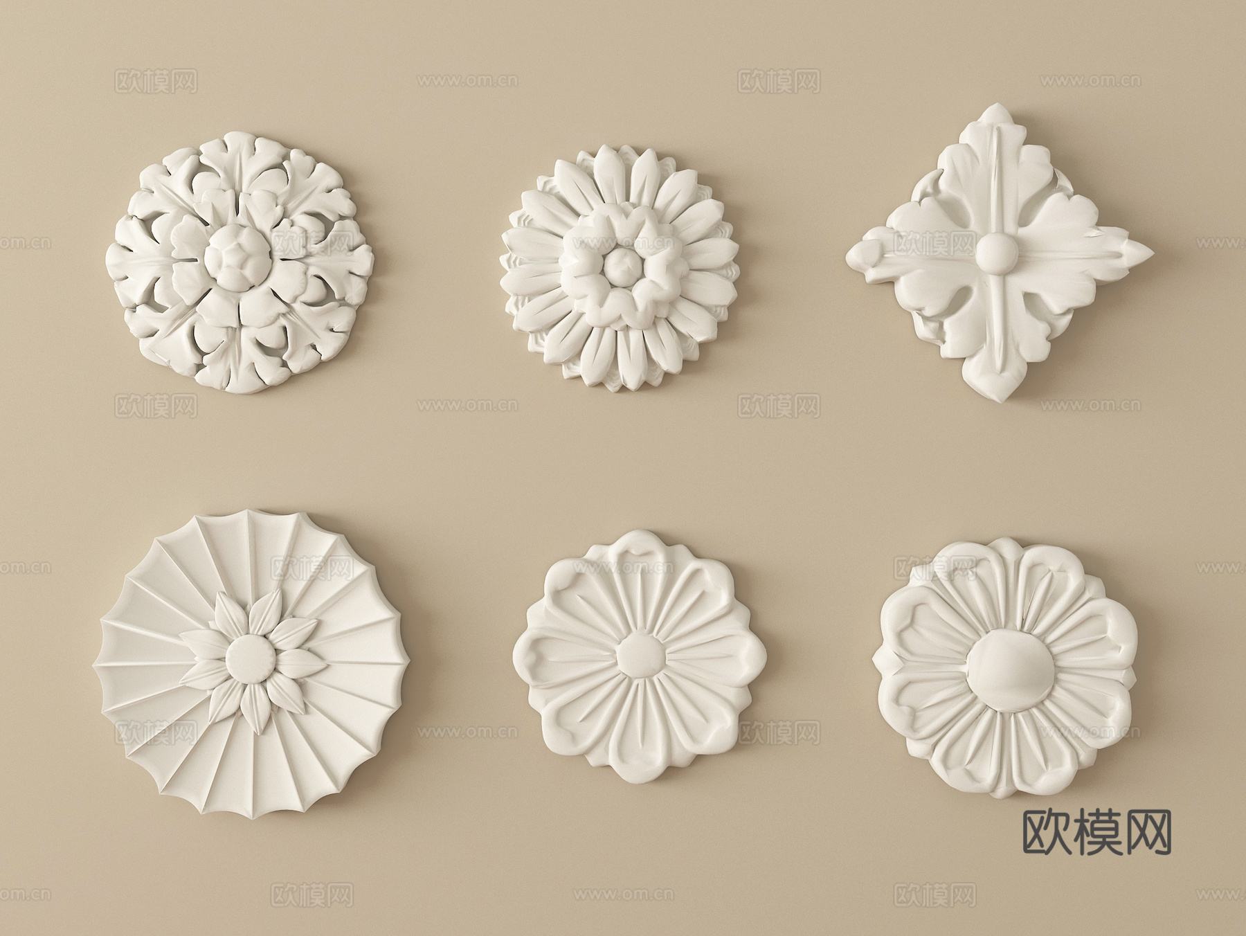 现代石膏雕花 灯盘 石膏吊灯底座su模型