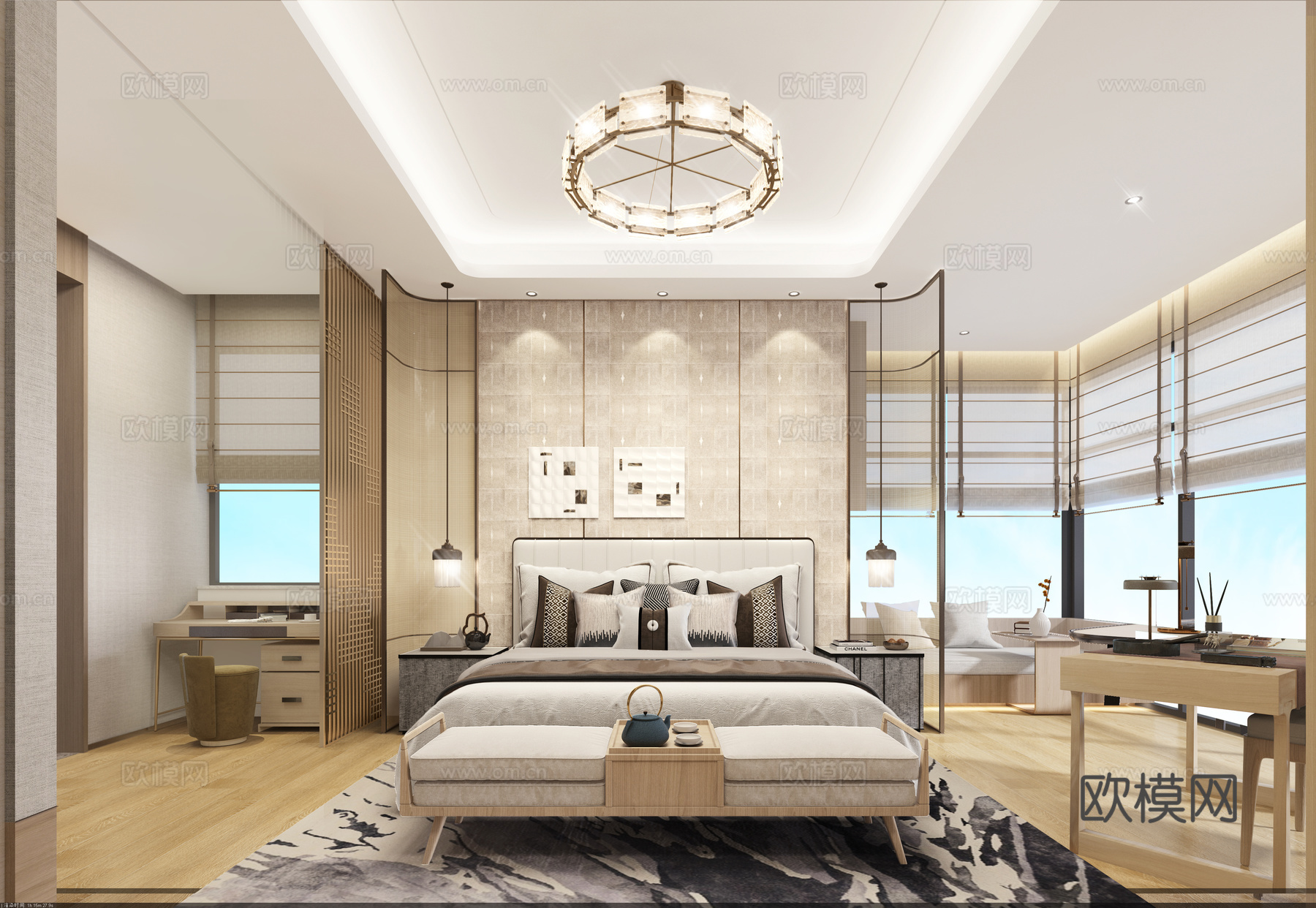 轻奢别墅 样板间 最新全套施工图 效果图合集cad施工图下载（渲染图4）