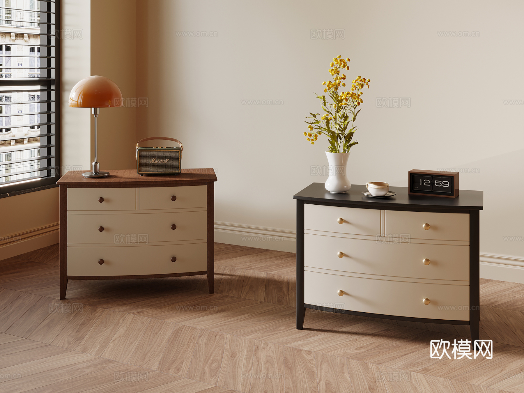 法式中古风床头柜 边柜su模型