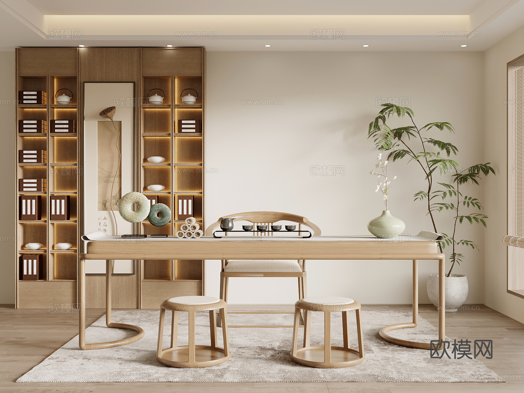 侘寂中古茶桌椅 新中式茶桌椅3d模型下载