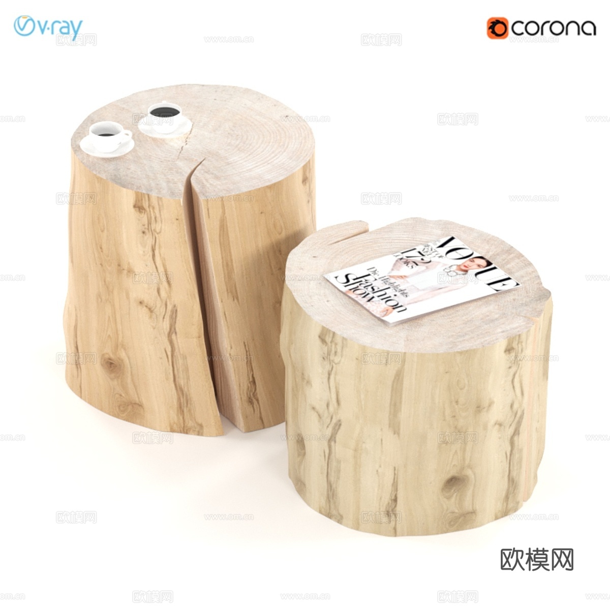 树桩制成的餐桌3d模型下载