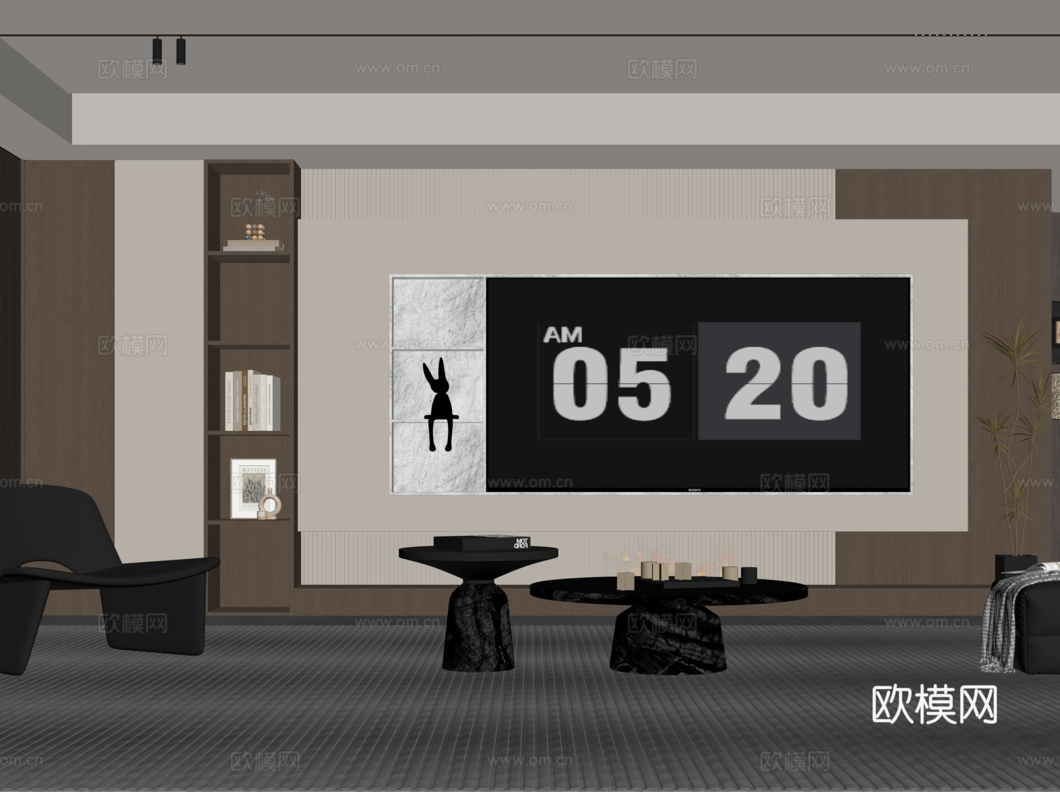 现代意式客厅 电视背景墙 电视柜 沙发茶几组合su模型