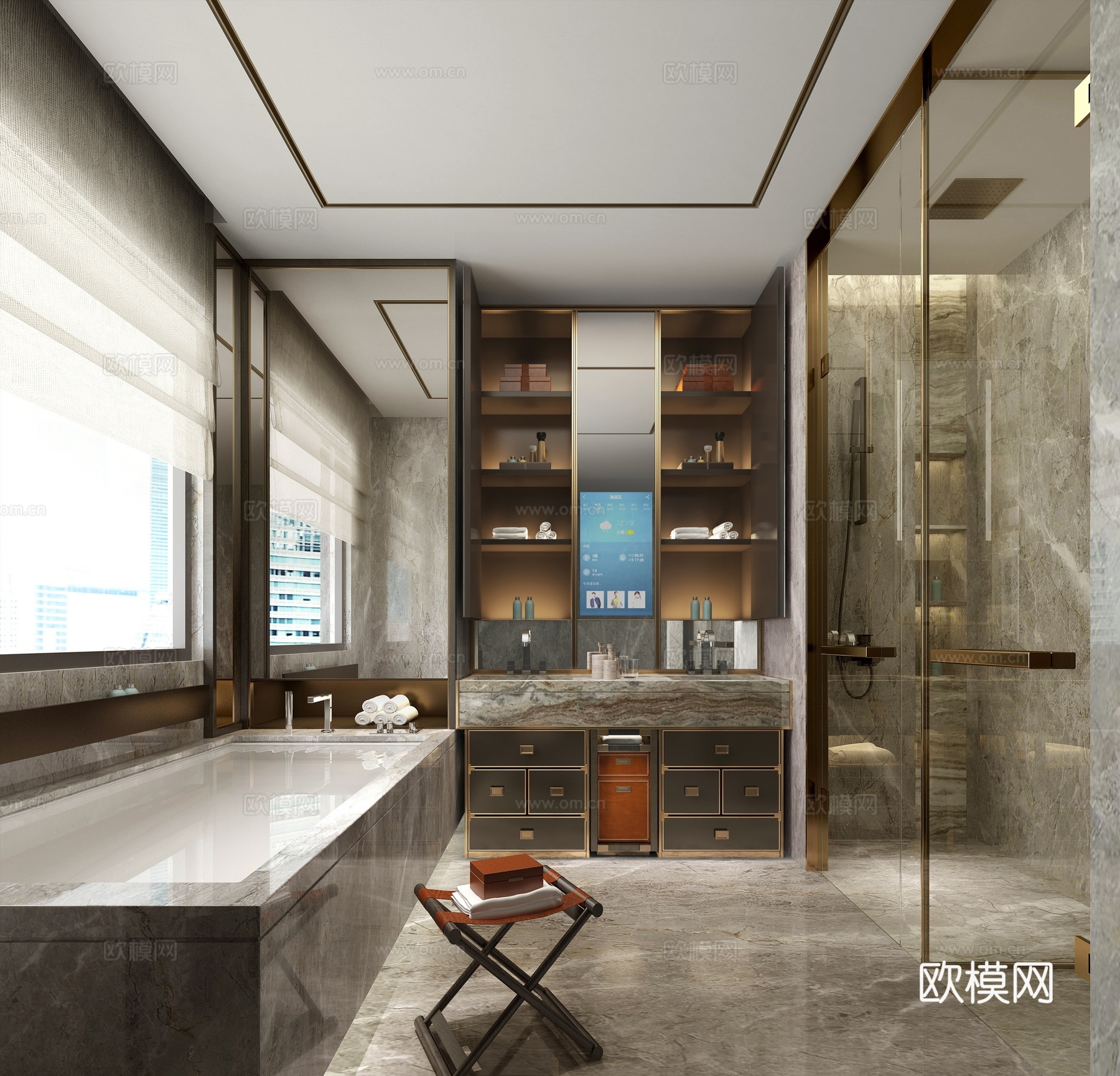 轻奢别墅 样板间 最新全套施工图 效果图合集cad施工图下载（渲染图3）