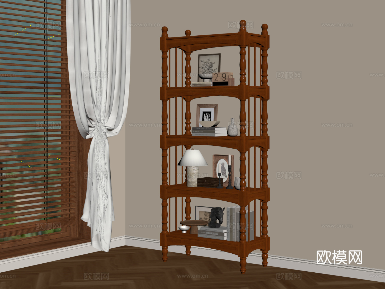美式复古书架 法式实木置物架 装饰架 收纳架 展示架su模型