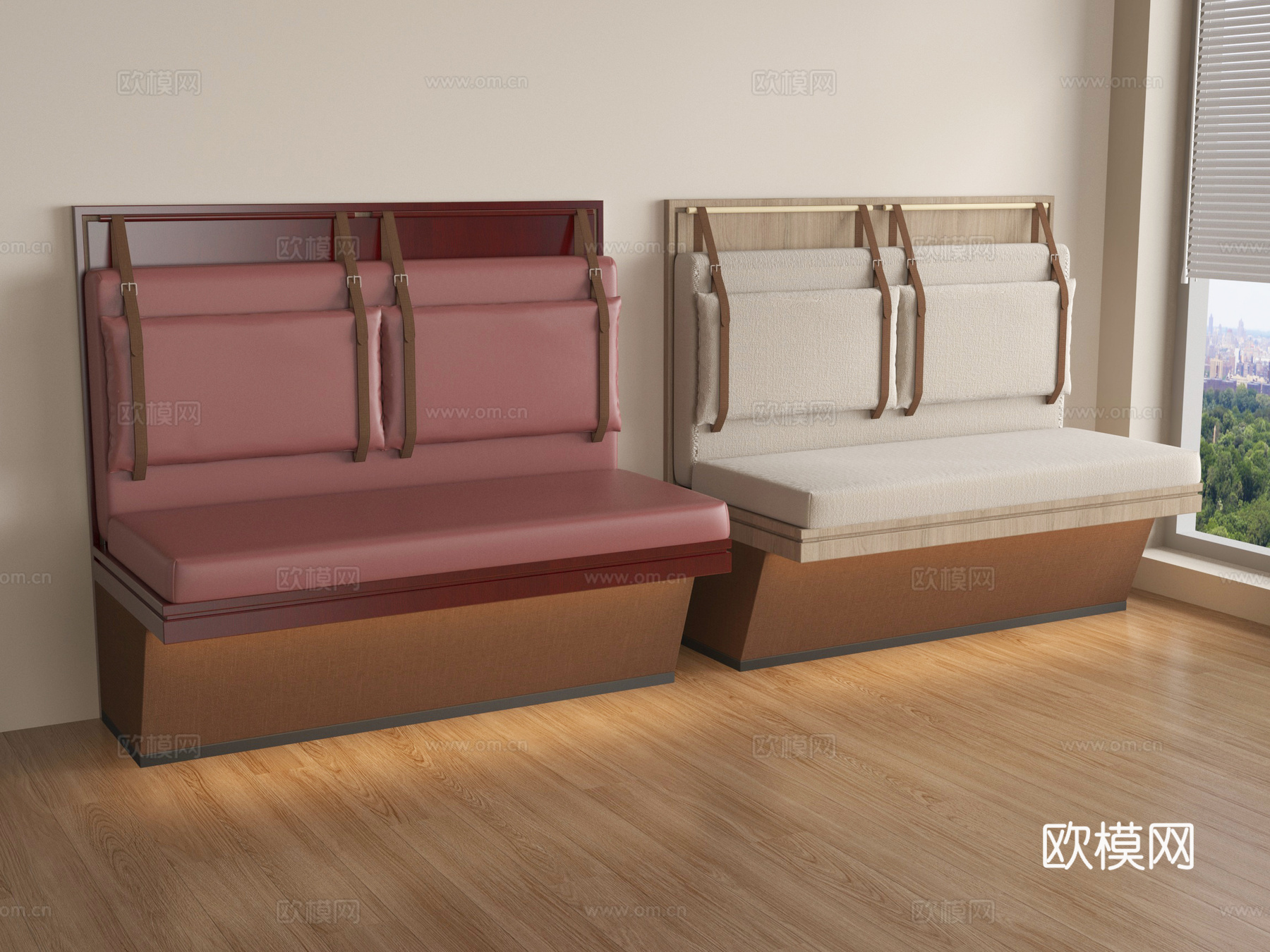 现代皮革卡座沙发su模型