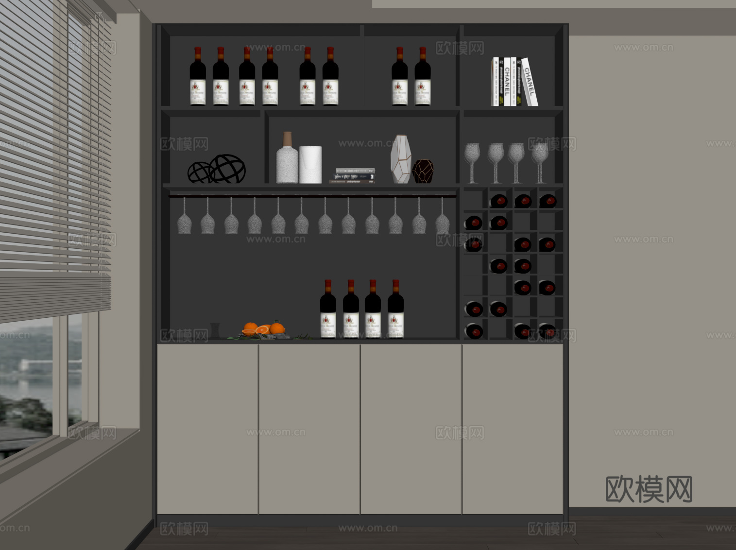 现代酒柜 餐边柜su模型