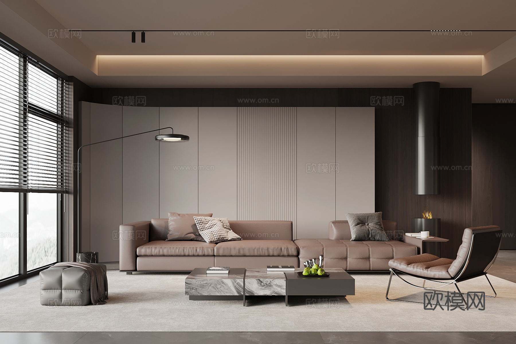 意式客厅 沙发茶几组合 背景墙su模型