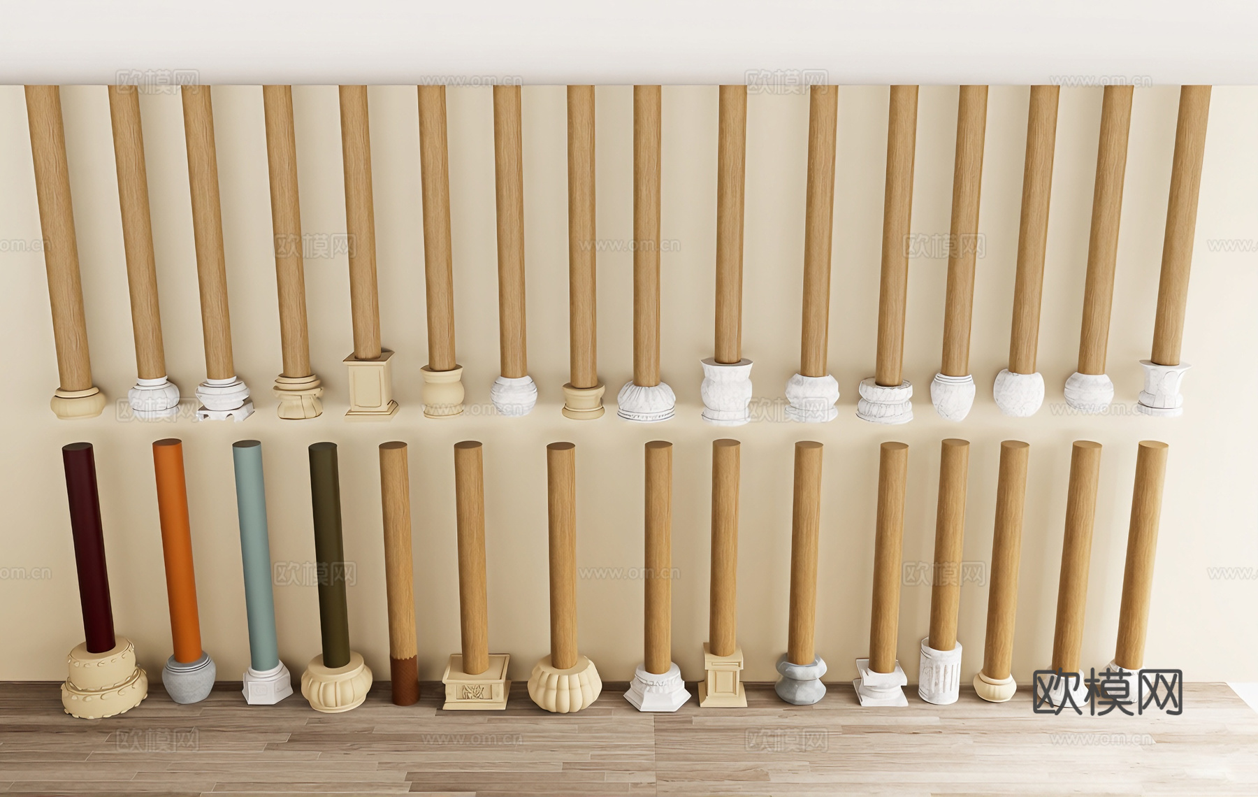 中式雕花柱础 柱头 柱脚 柱子底座su模型