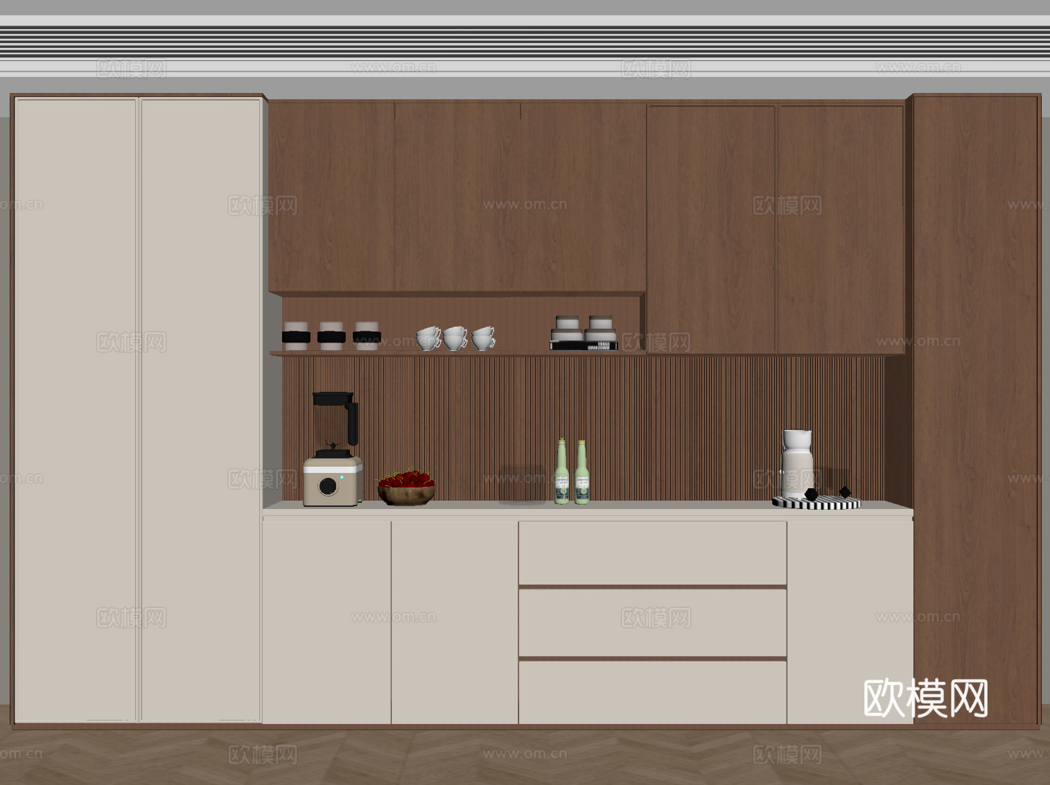 现代中古酒柜 餐边柜su模型