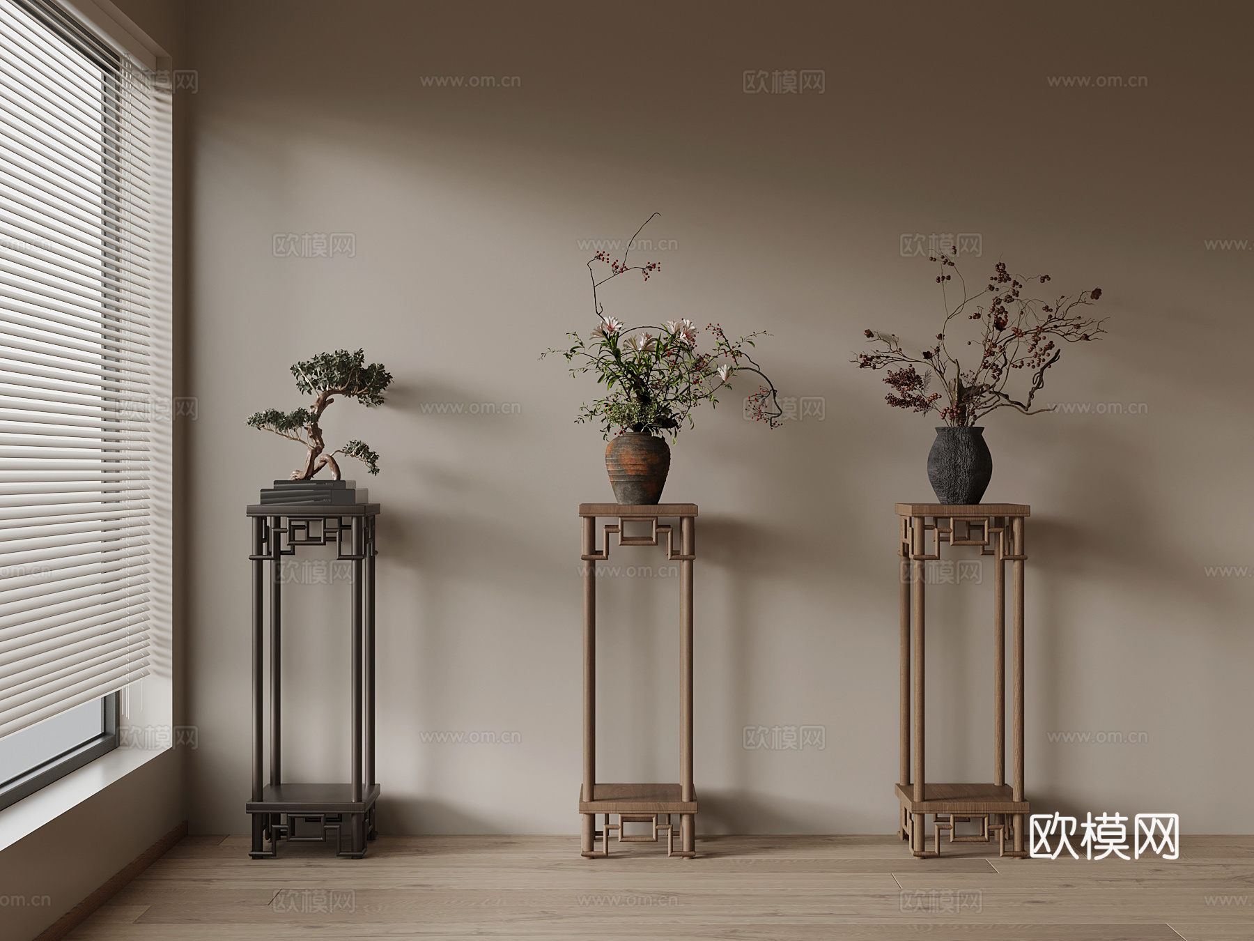 新中式花架 花瓶su模型