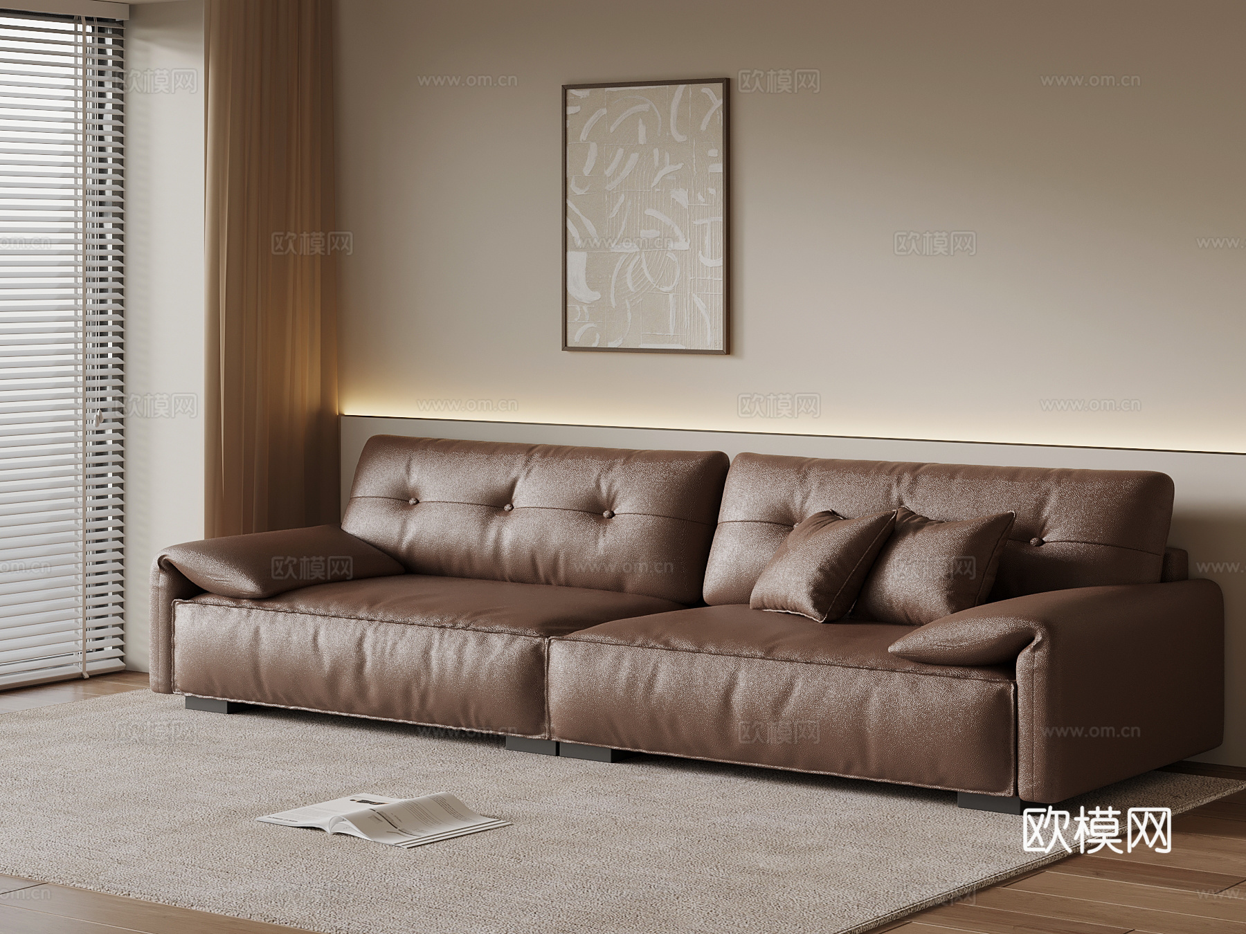 现代多人沙发 皮革休闲沙发3d模型下载