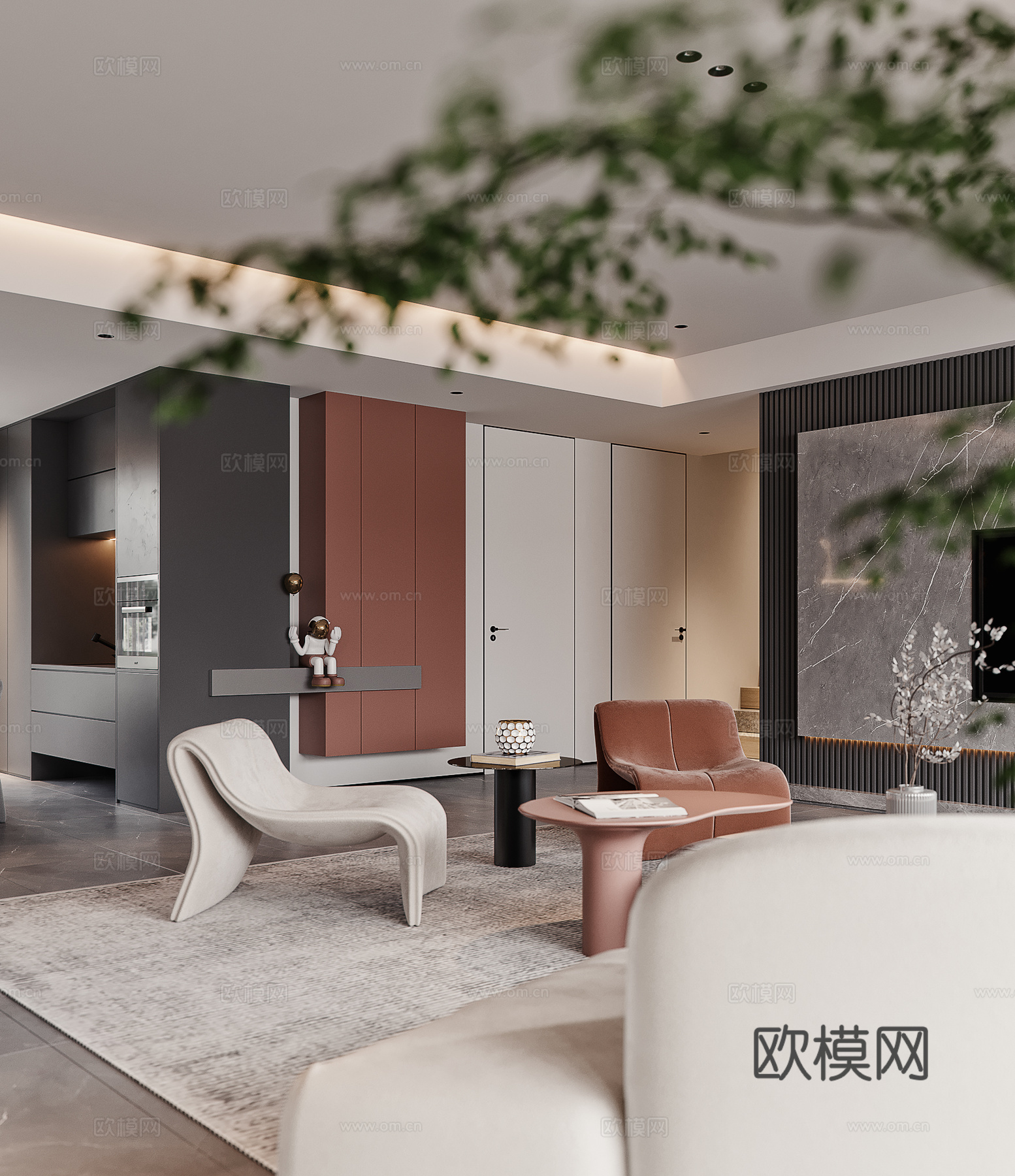 轻奢大平层 样板间 最新全套施工图 效果图合集cad施工图下载（渲染图6）