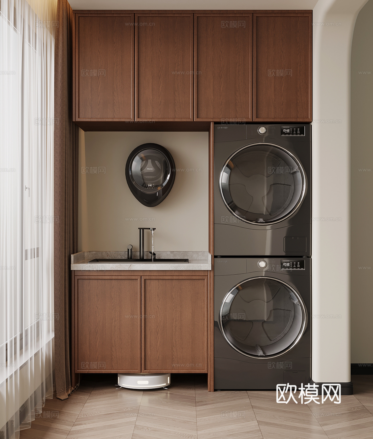 中古风洗衣柜 阳台柜su模型su模型