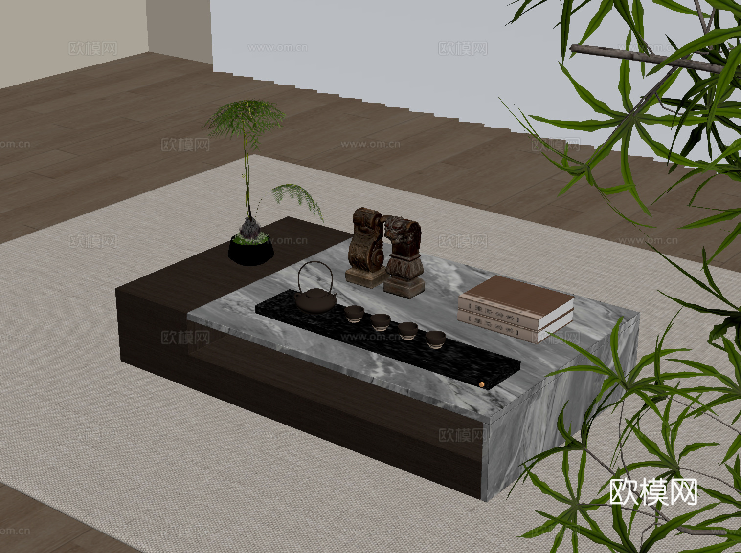 新中式茶几su模型