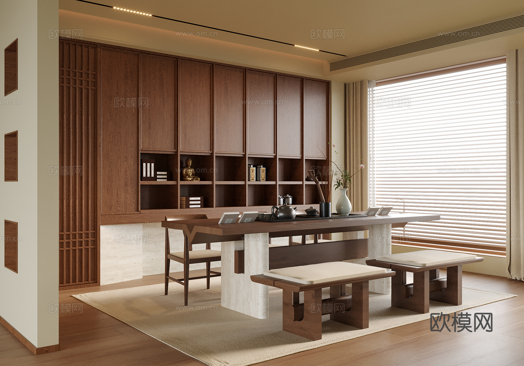 现代茶室 茶桌椅 茶柜su模型