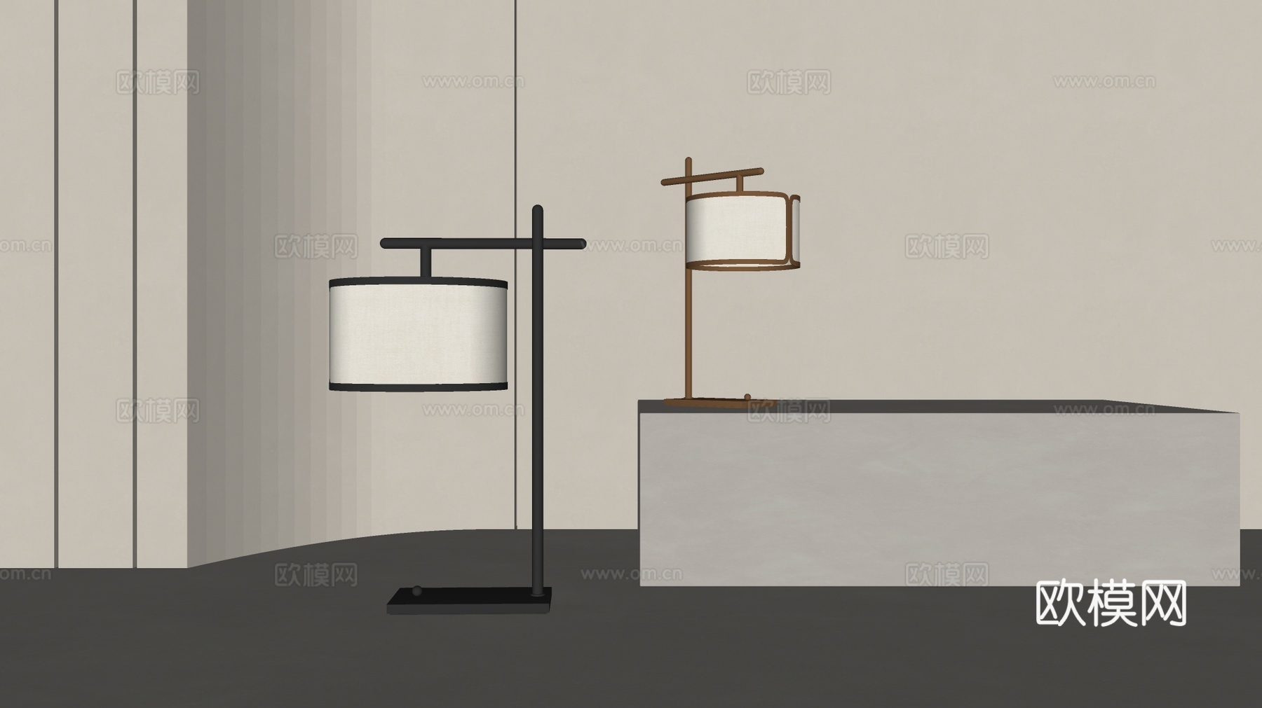 现代简约灯具 艺术感照明 双灯罩 落地灯 艺术台灯su模型