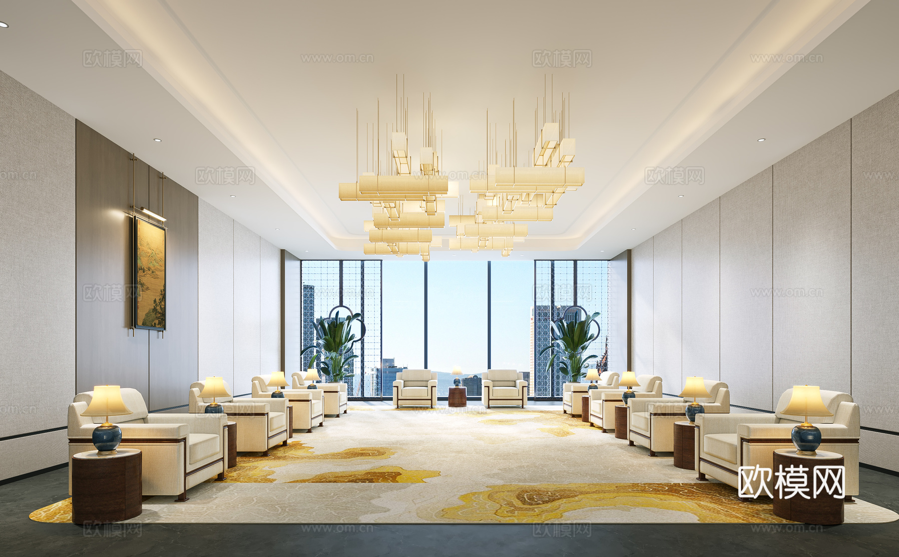 新中式接待室 接待室 会客厅 办公会议室 接待室沙发 公司接3d模型下载