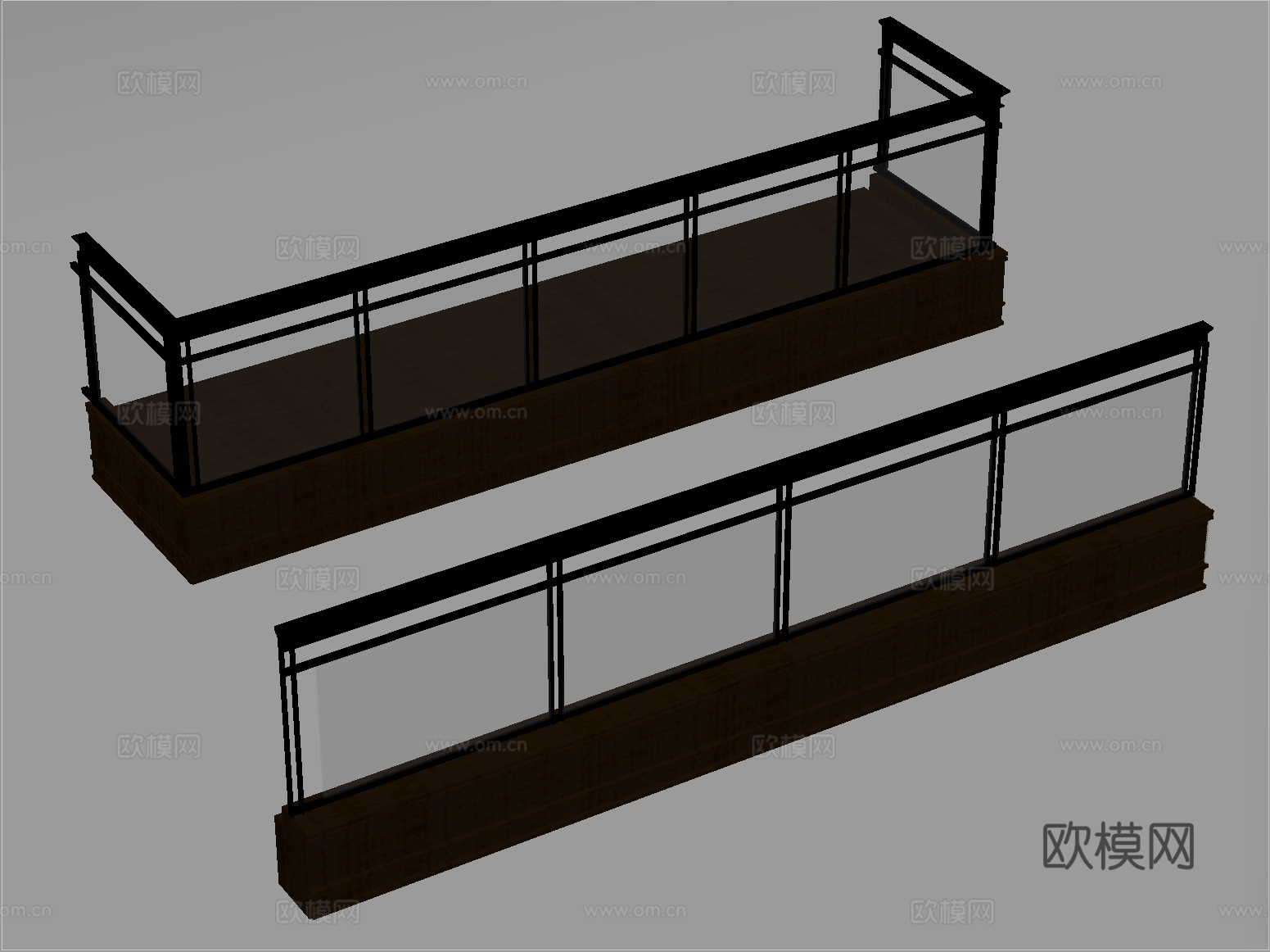 玻璃围栏防护栏 阳台护栏栏杆su模型