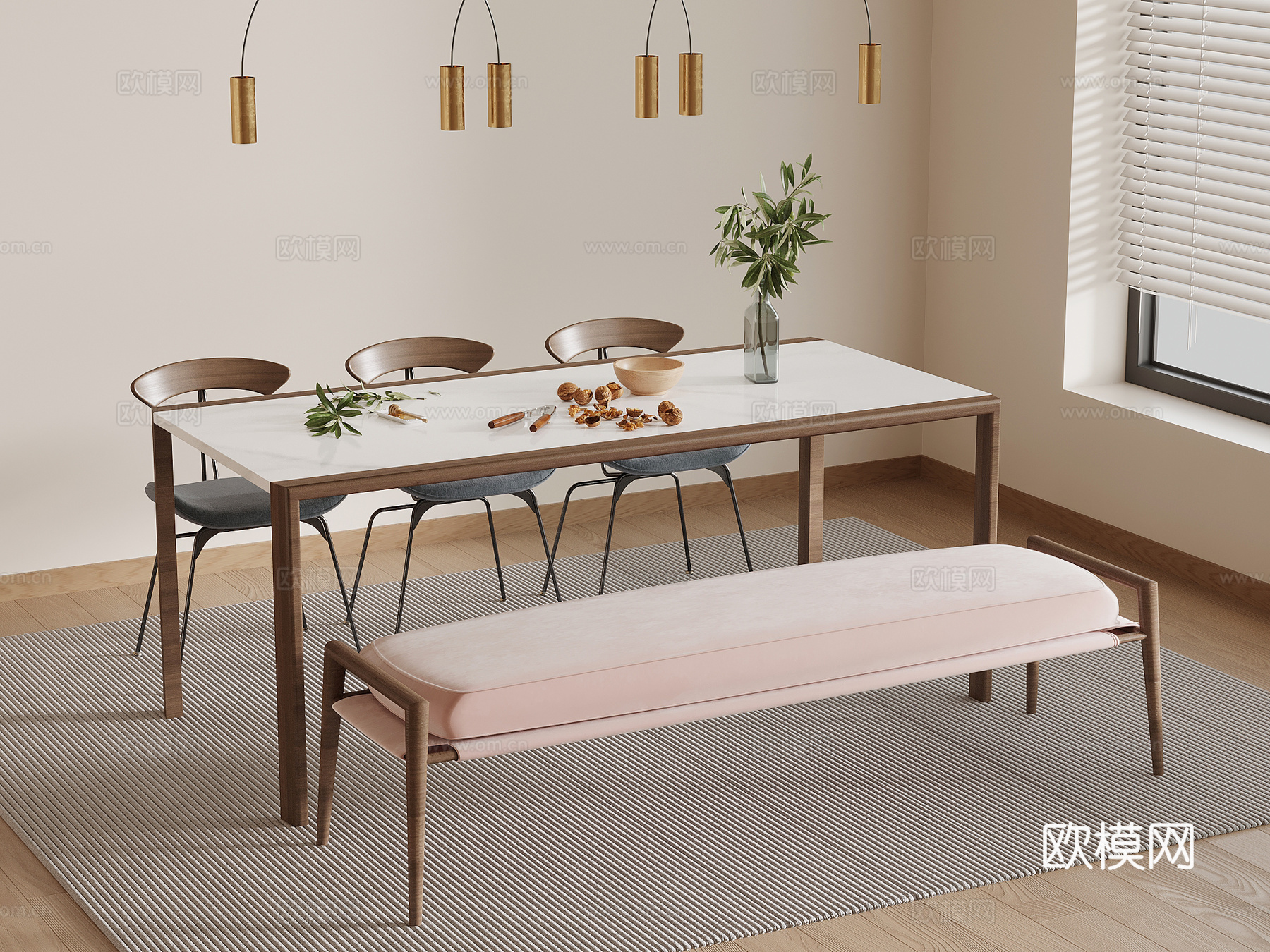 北欧风餐桌椅su模型