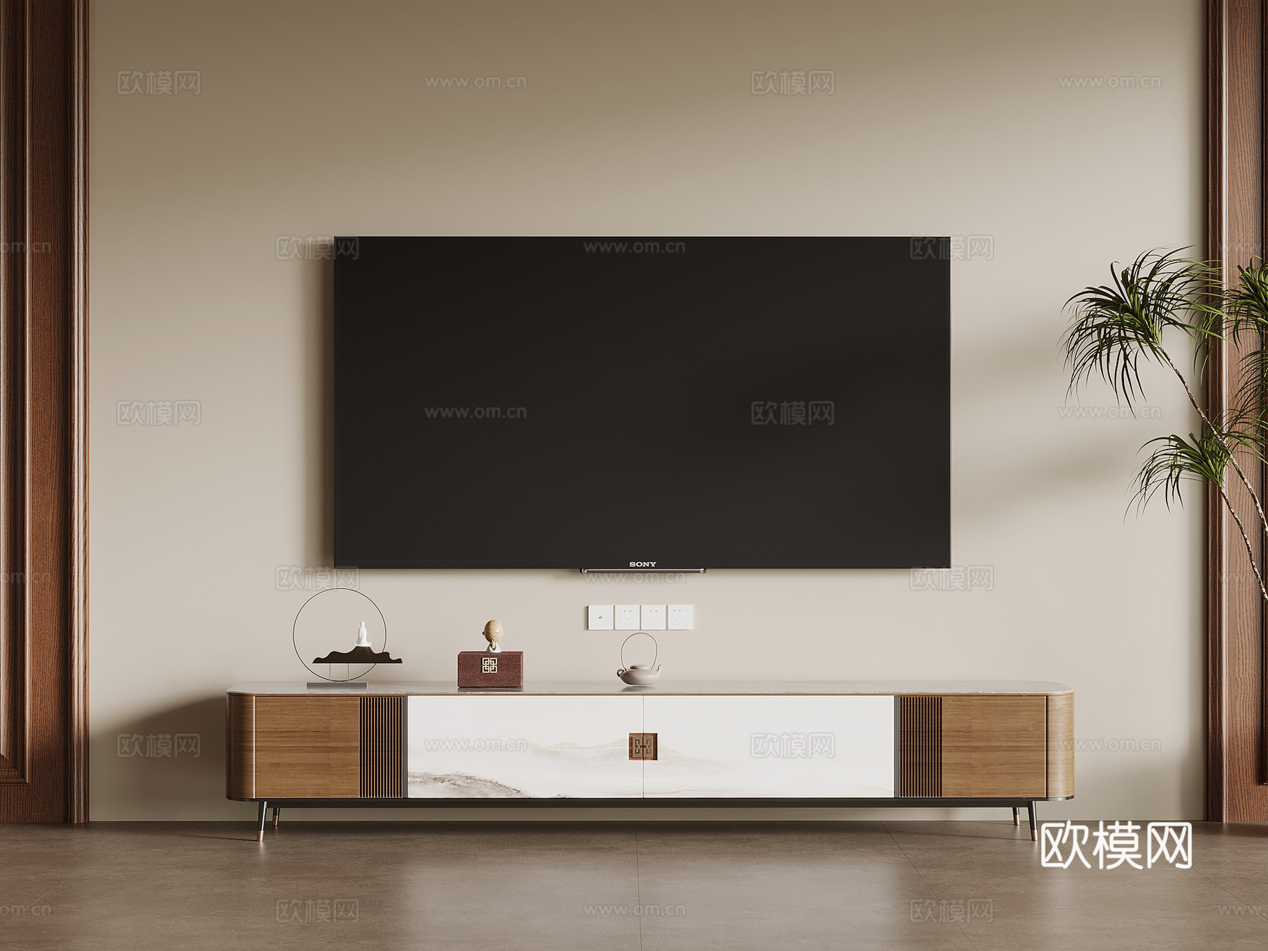 宋式风电视柜 壁挂式电视 装饰摆件su模型