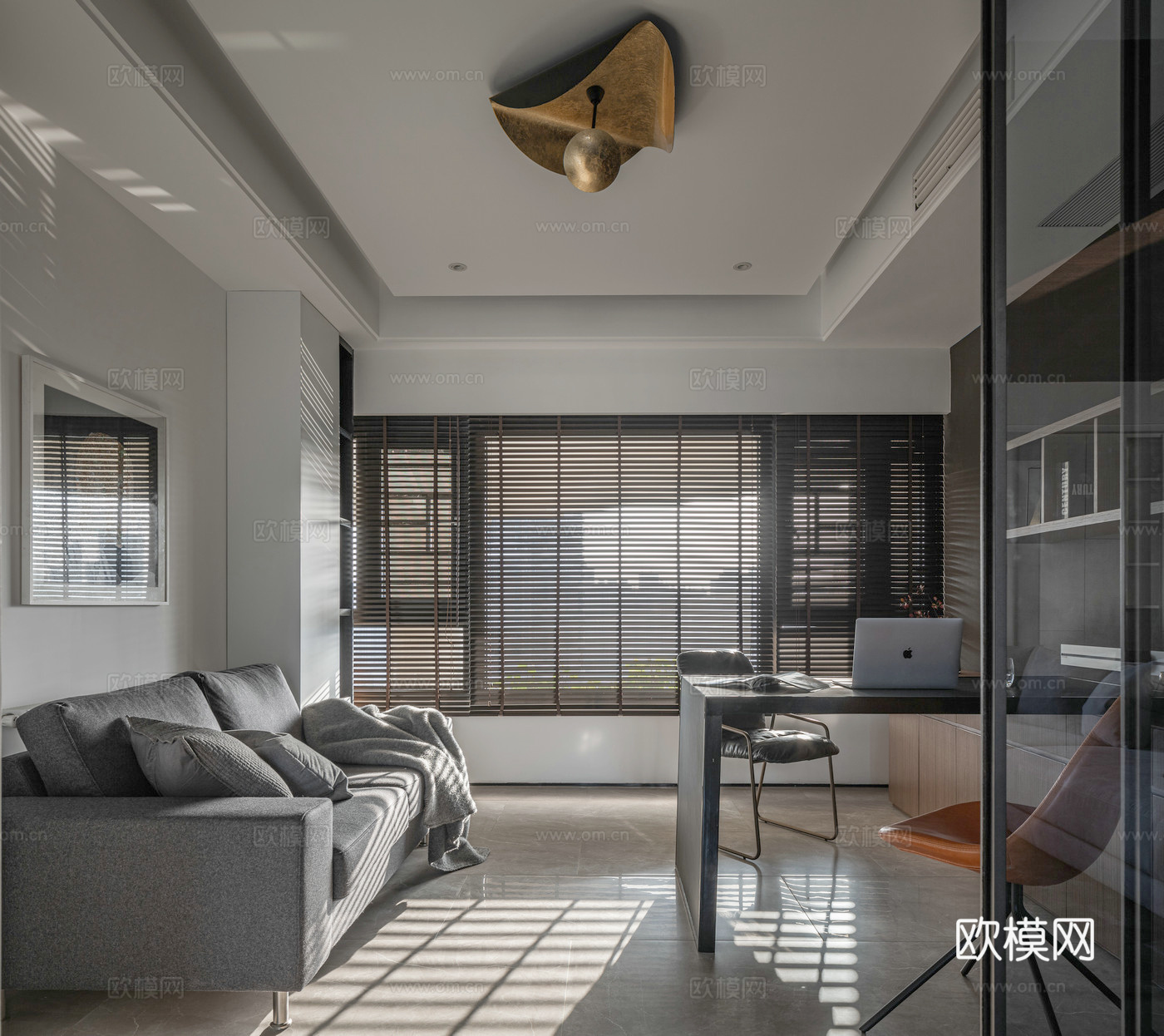 轻奢大平层 样板间 最新全套施工图 效果图合集cad施工图下载（渲染图6）