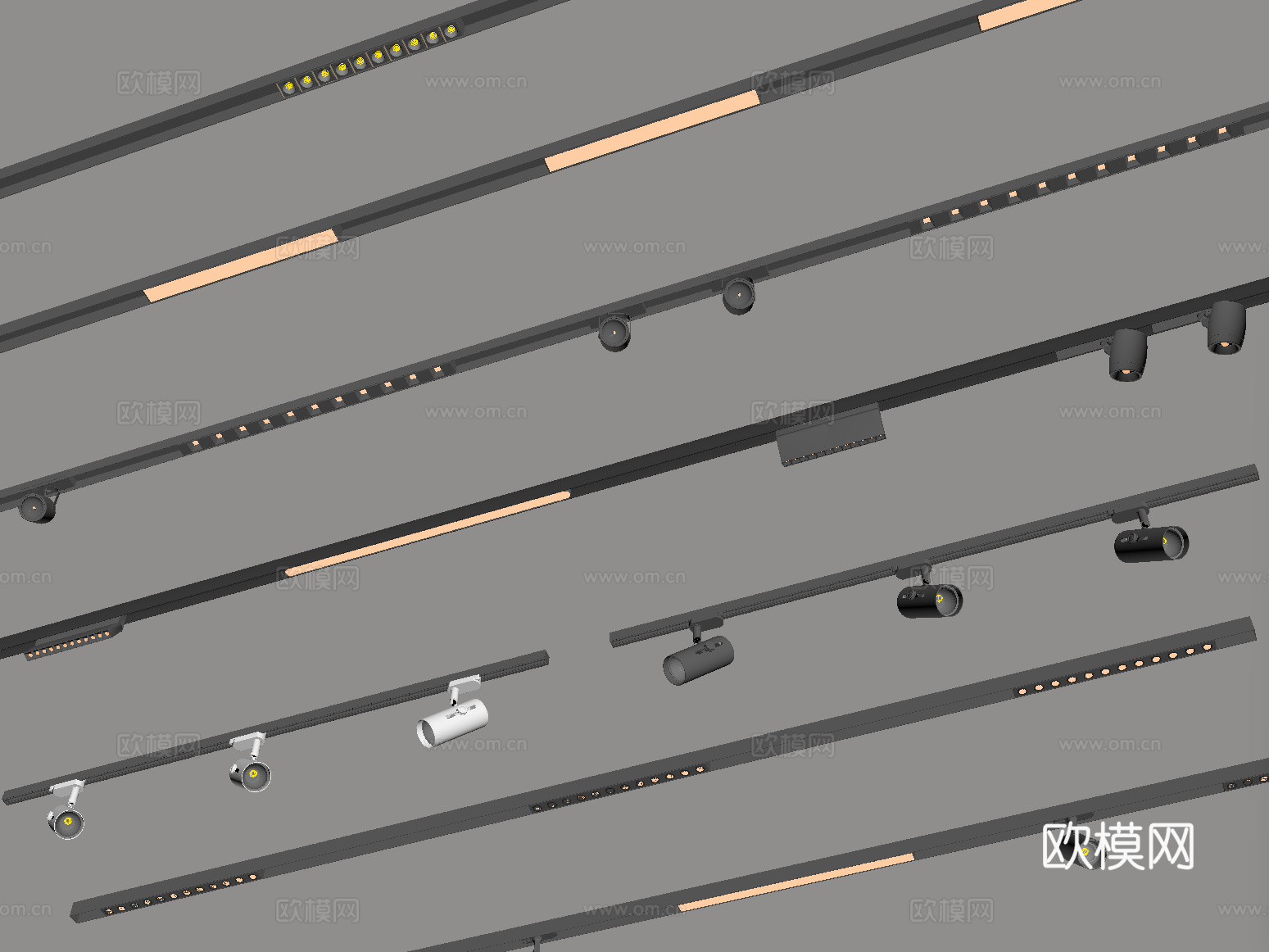 现代筒灯射灯 轨道射灯 线形射灯su模型