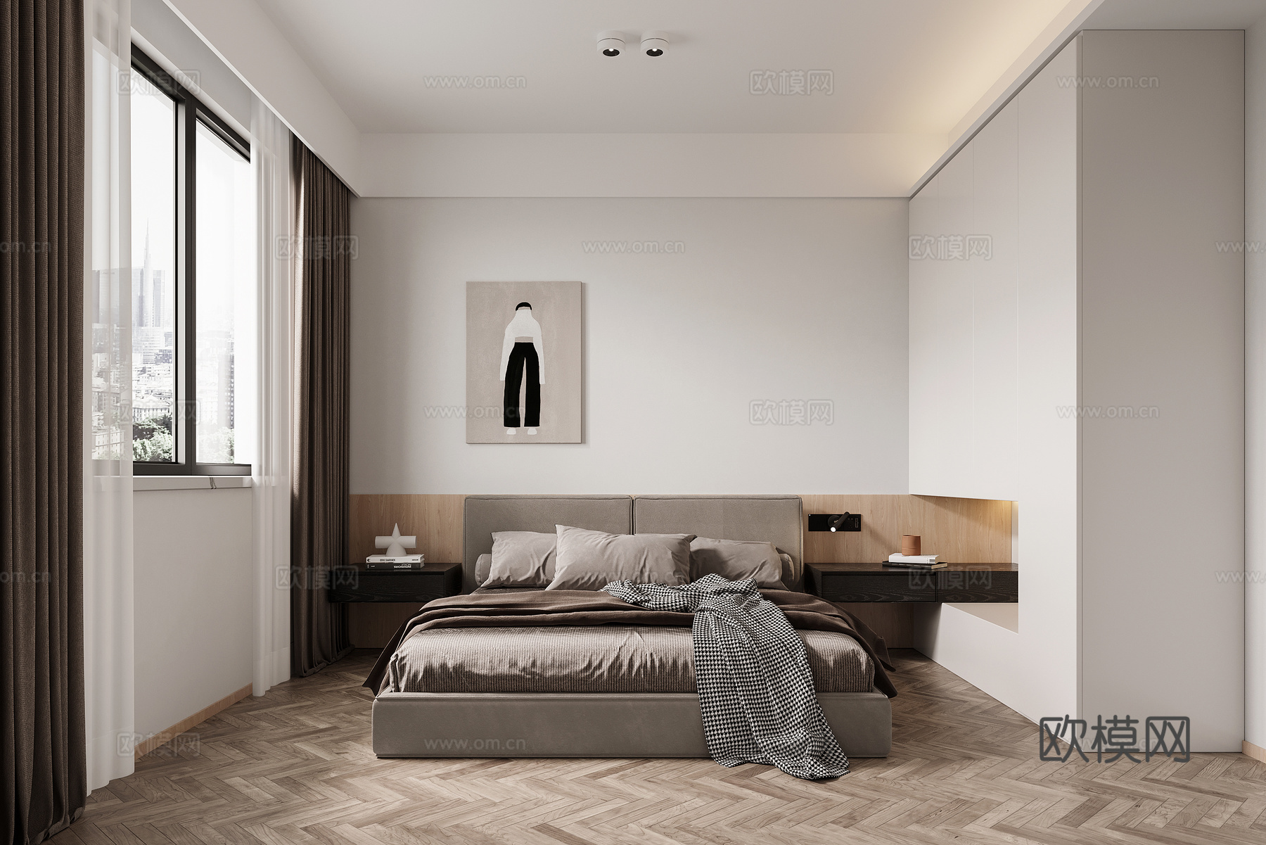 轻奢原木风 样板间 最新全套施工图 效果图合集cad施工图下载（渲染图6）