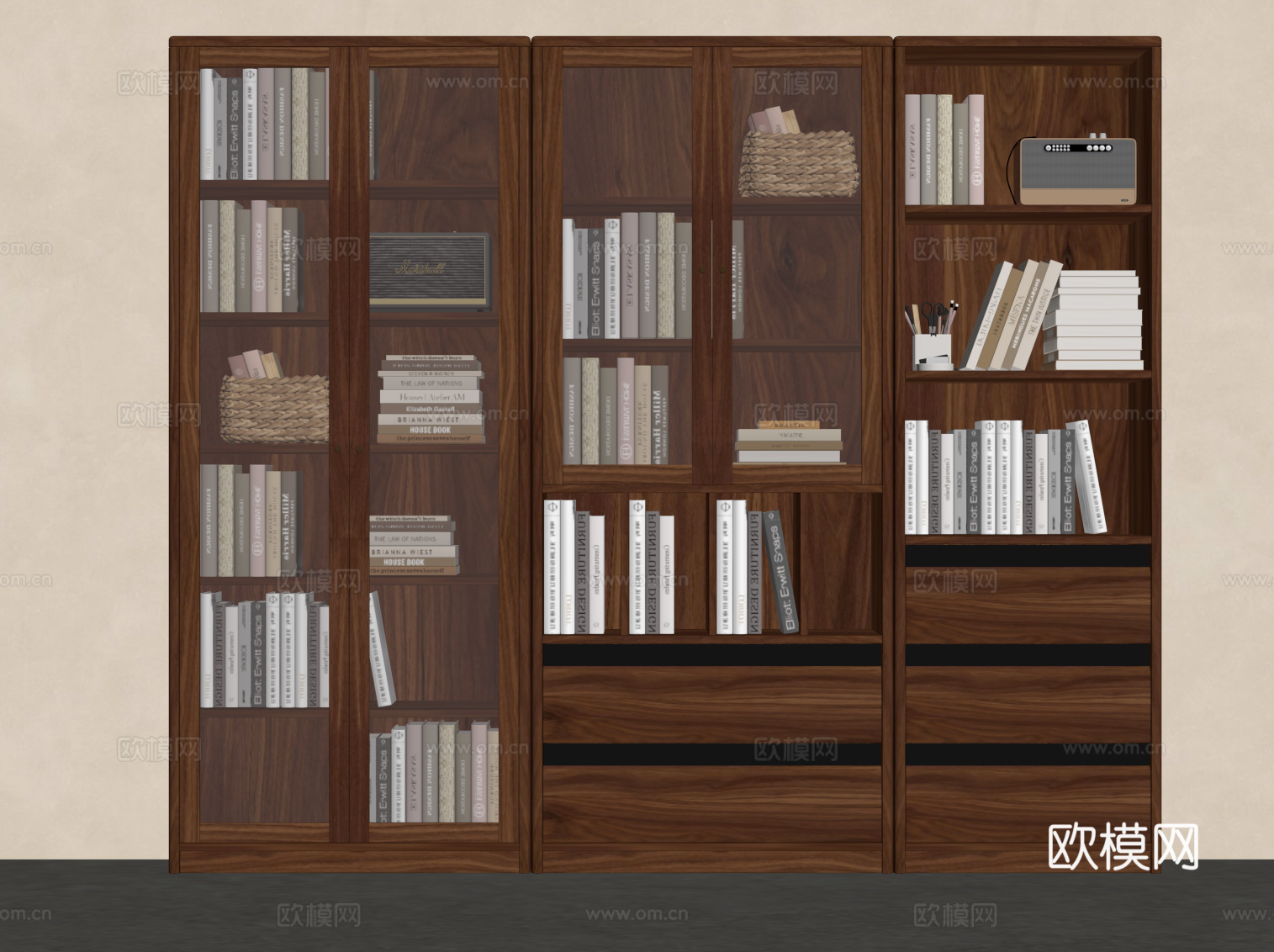 新中式书柜 办公室独立书柜su模型