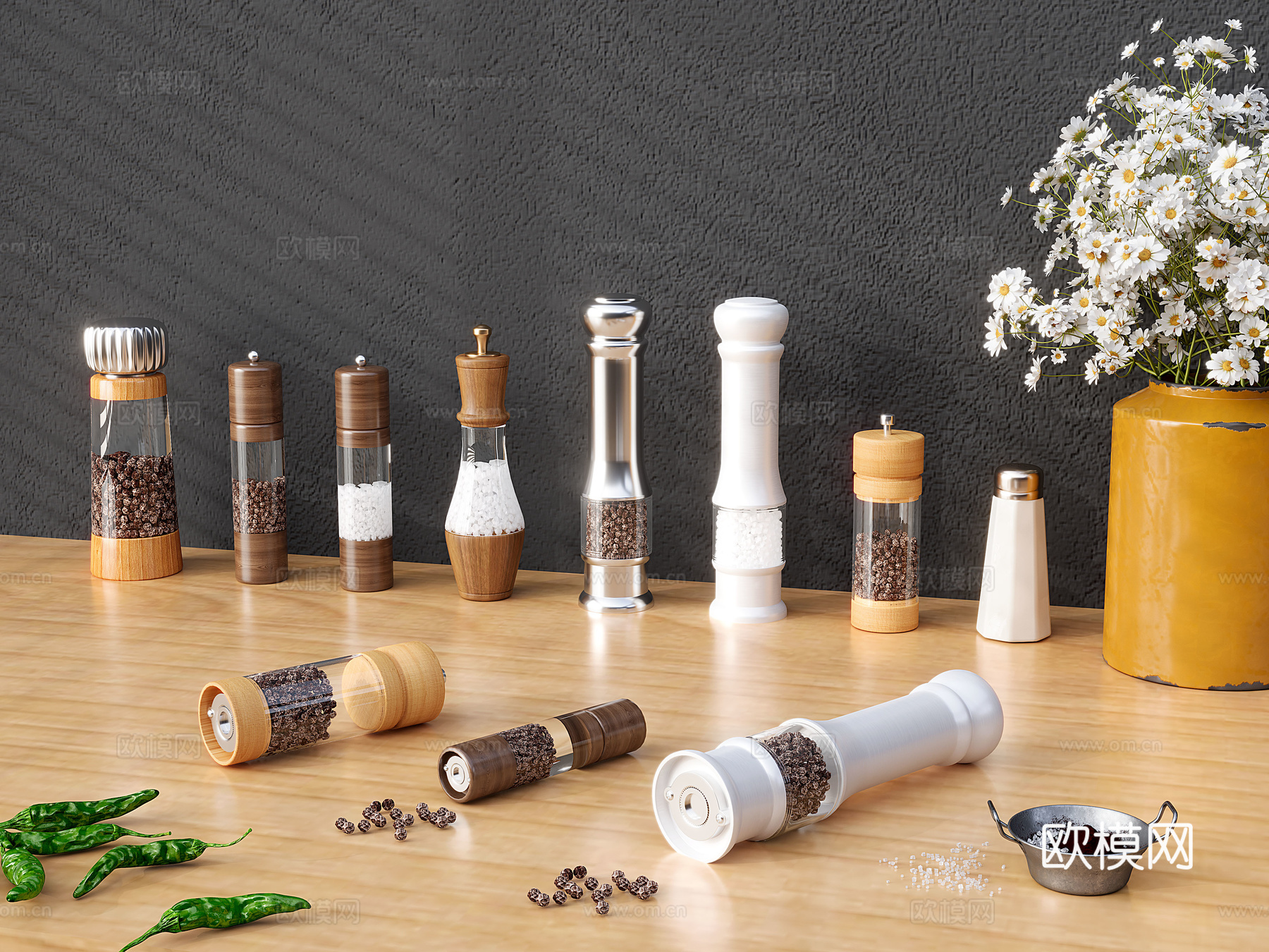 现代厨房用品 调料研磨器 胡椒研磨器 厨房摆件3d模型下载