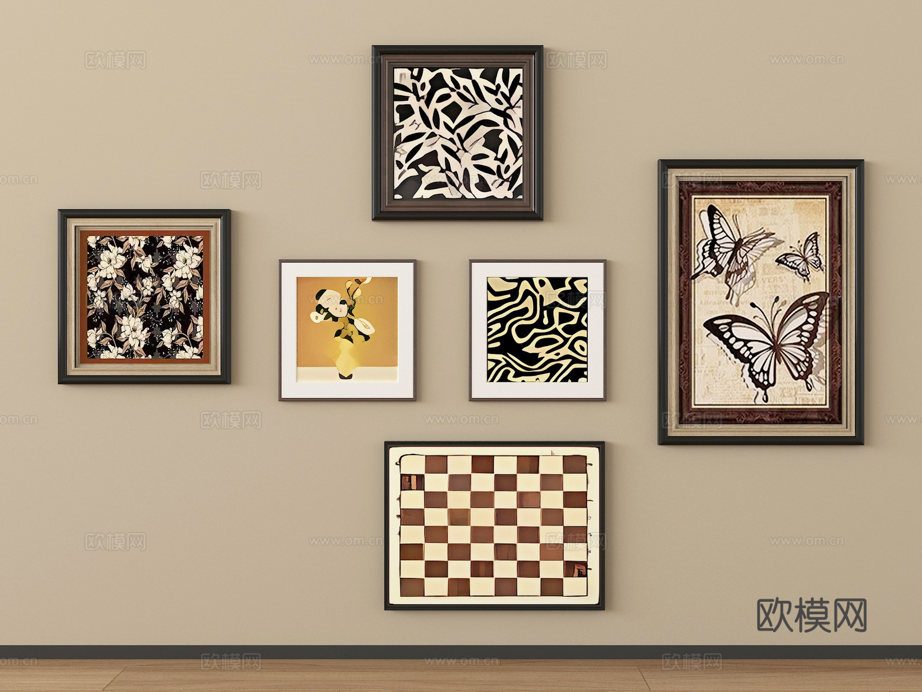 中古风装饰画 挂画su模型