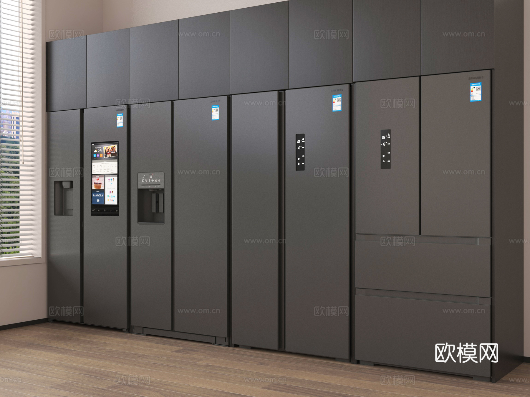 现代冰箱组合 双开门冰箱 冰箱橱柜组合su模型