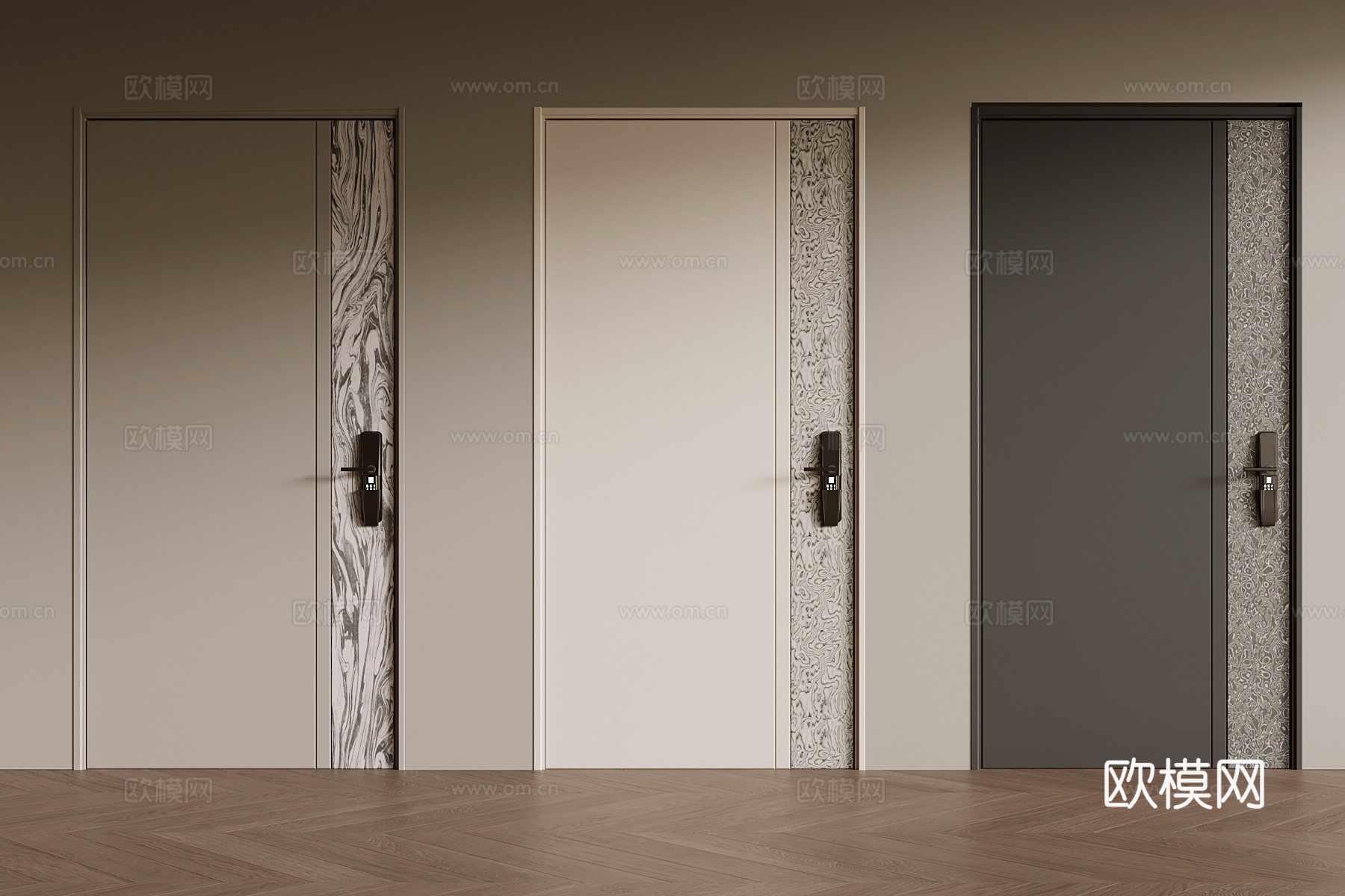 现代子母门 入户门su模型