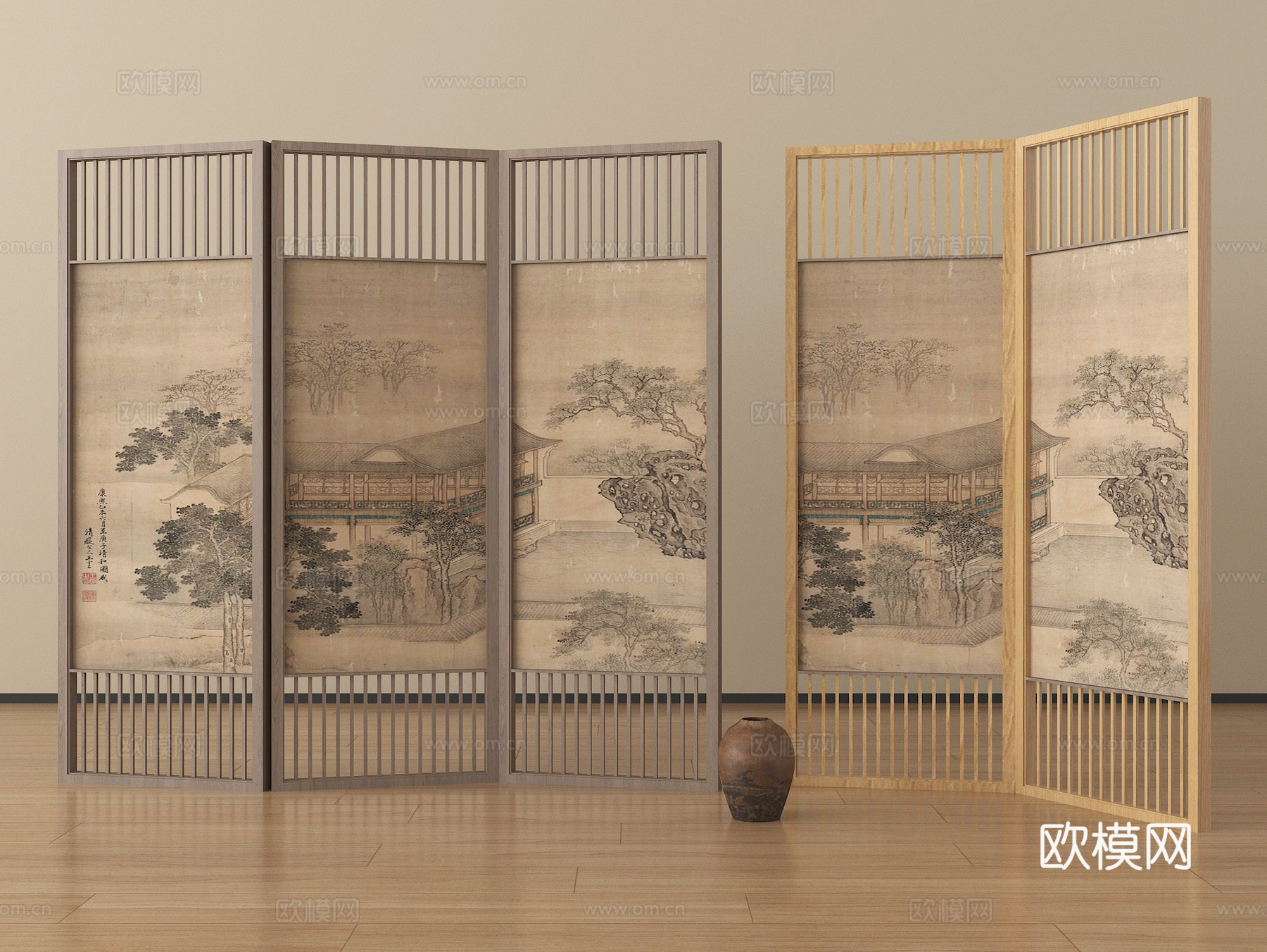 新中式屏风隔断 可折叠屏风3d模型下载