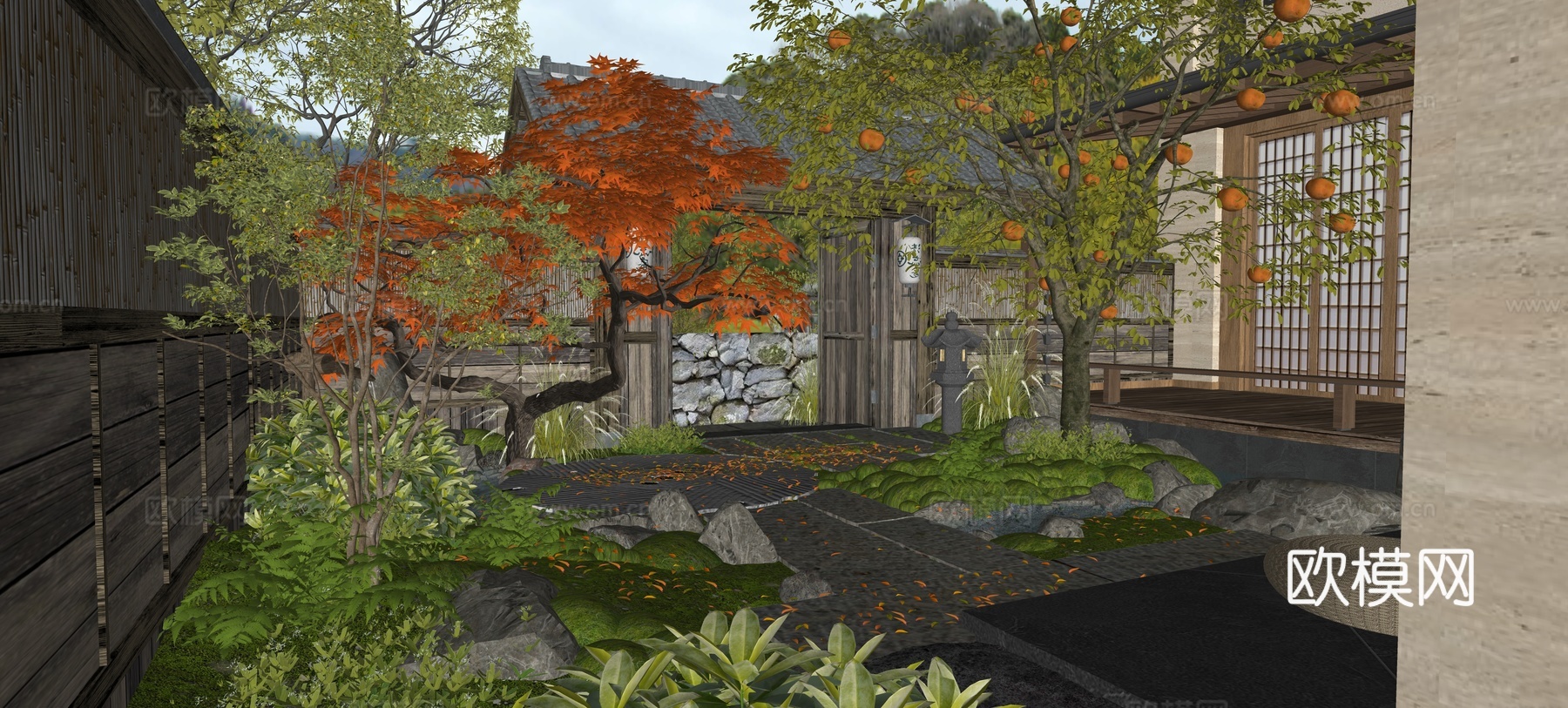 日式庭院 杂木风 禅意su模型