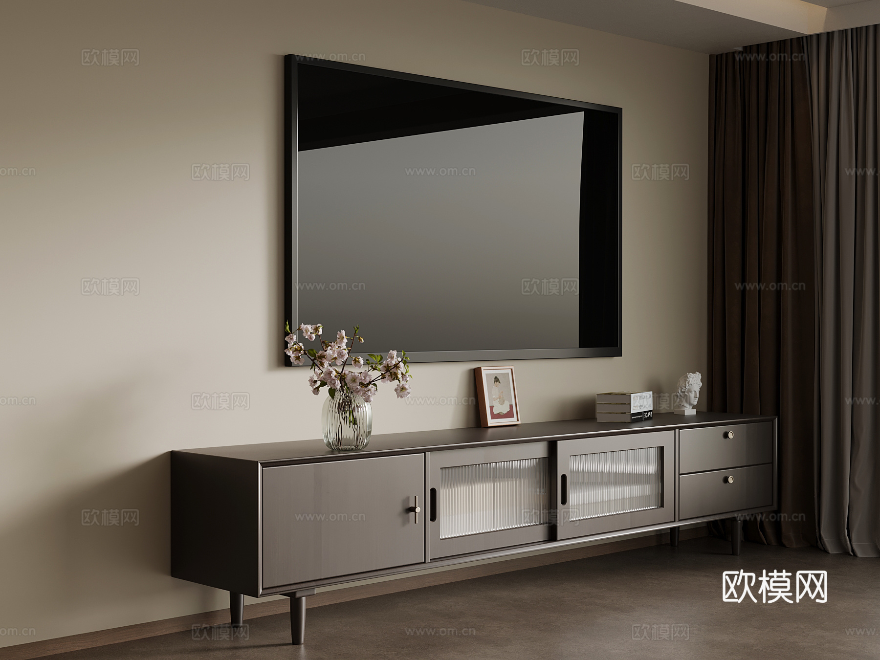 中古风电视柜 矮柜3d模型下载