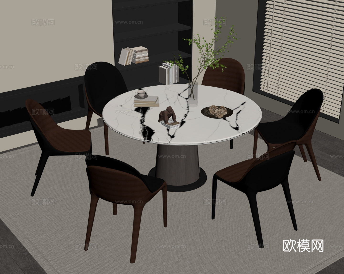 现代意式餐桌椅 圆桌su模型
