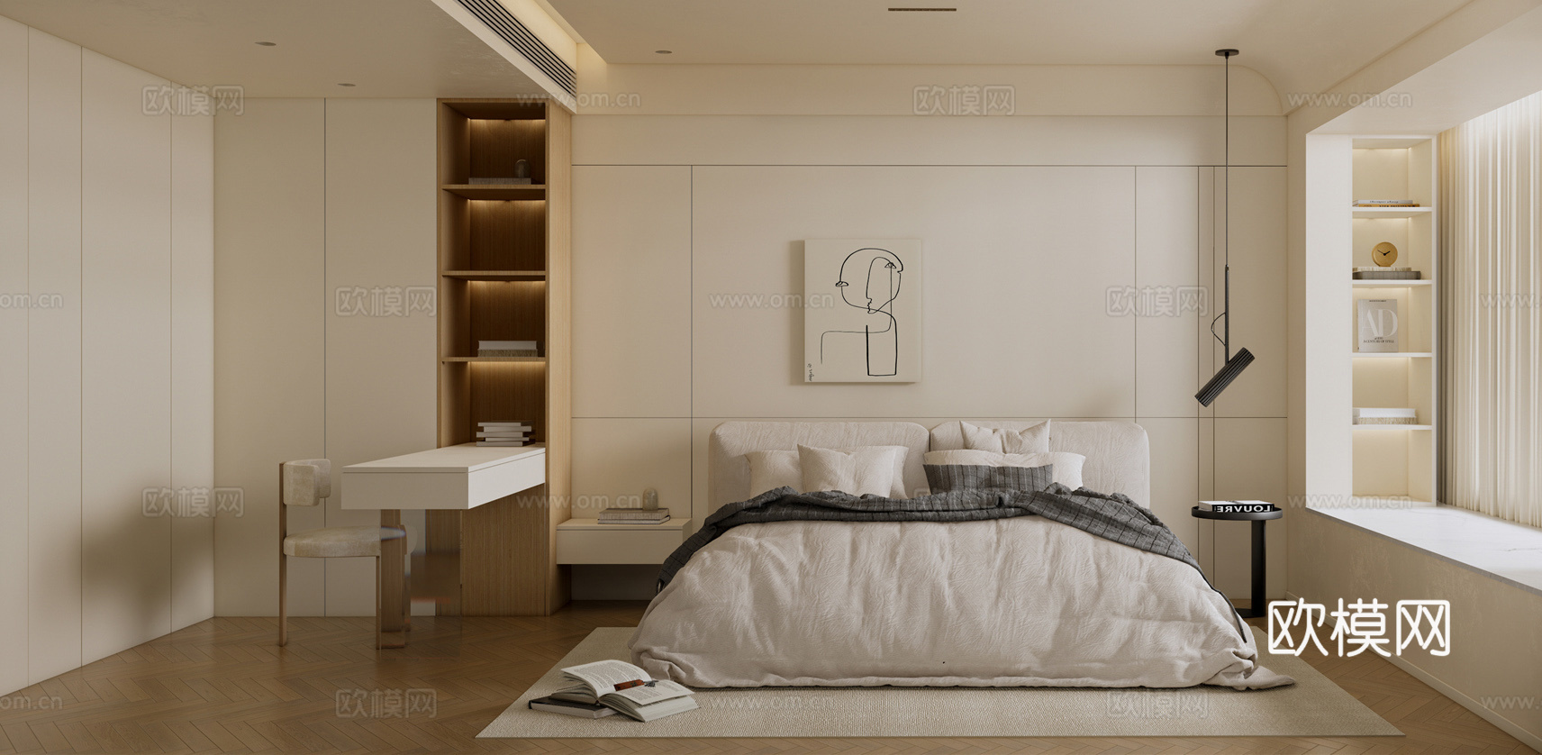 奶油风 样板间 最新全套施工图 效果图合集cad施工图