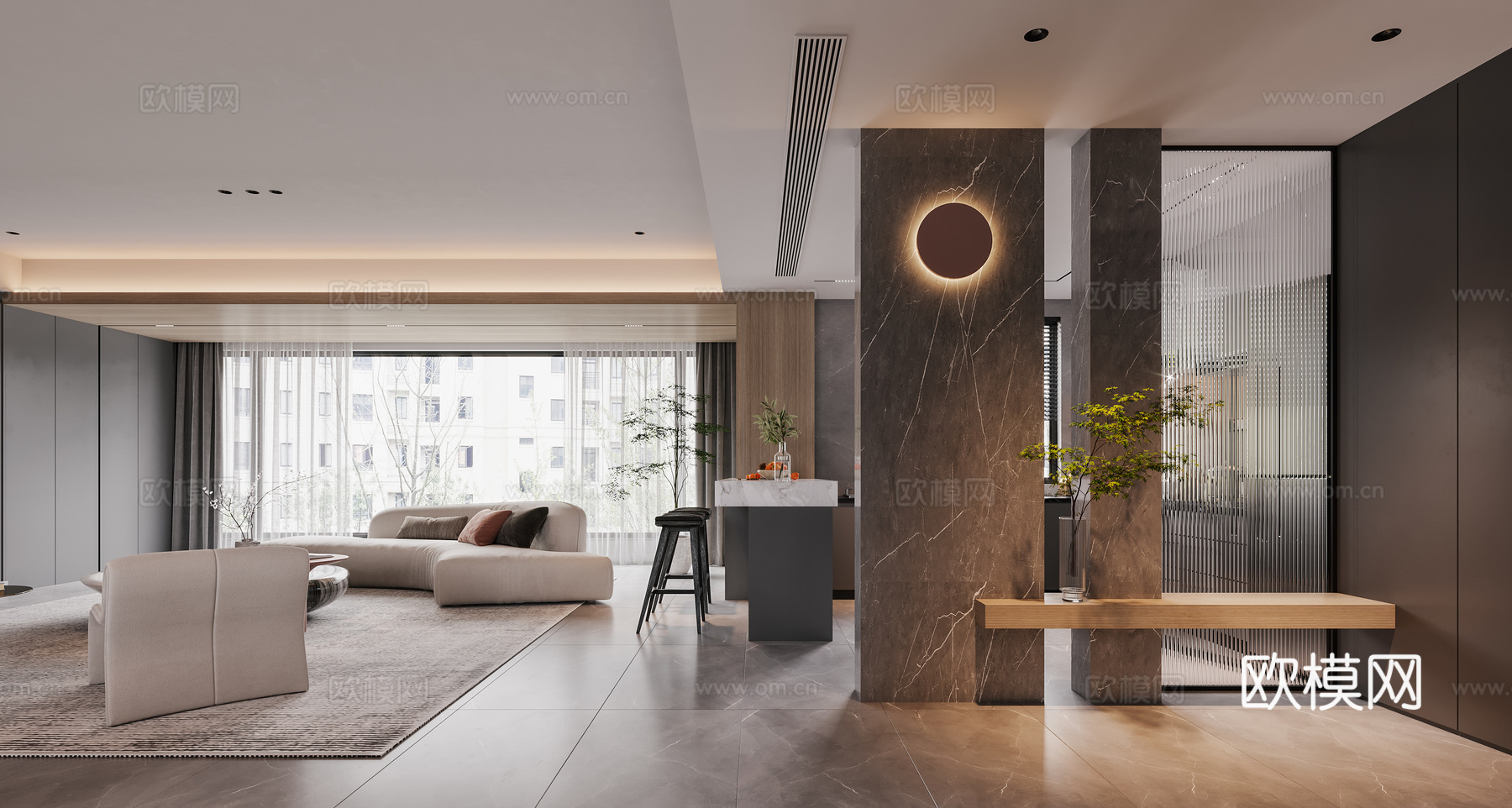 轻奢大平层 样板间 最新全套施工图 效果图合集cad施工图下载（渲染图7）